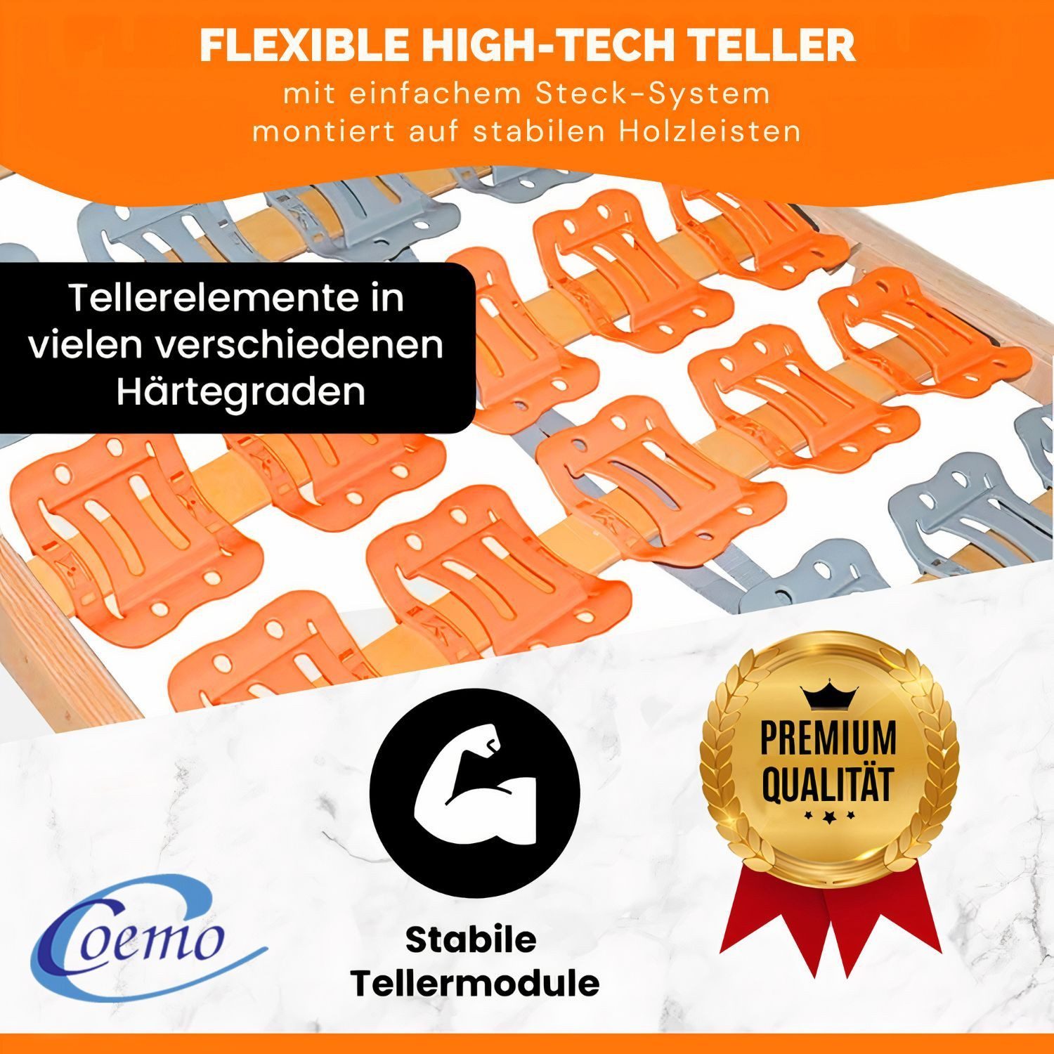 Teiltellerlattenrost CubiFlex, Coemo, Kopfteil nicht verstellbar, Fußteil nicht verstellbar, 90x200 cm perfekte Druckentlastung gesundes Schlafklima Selbstmontage