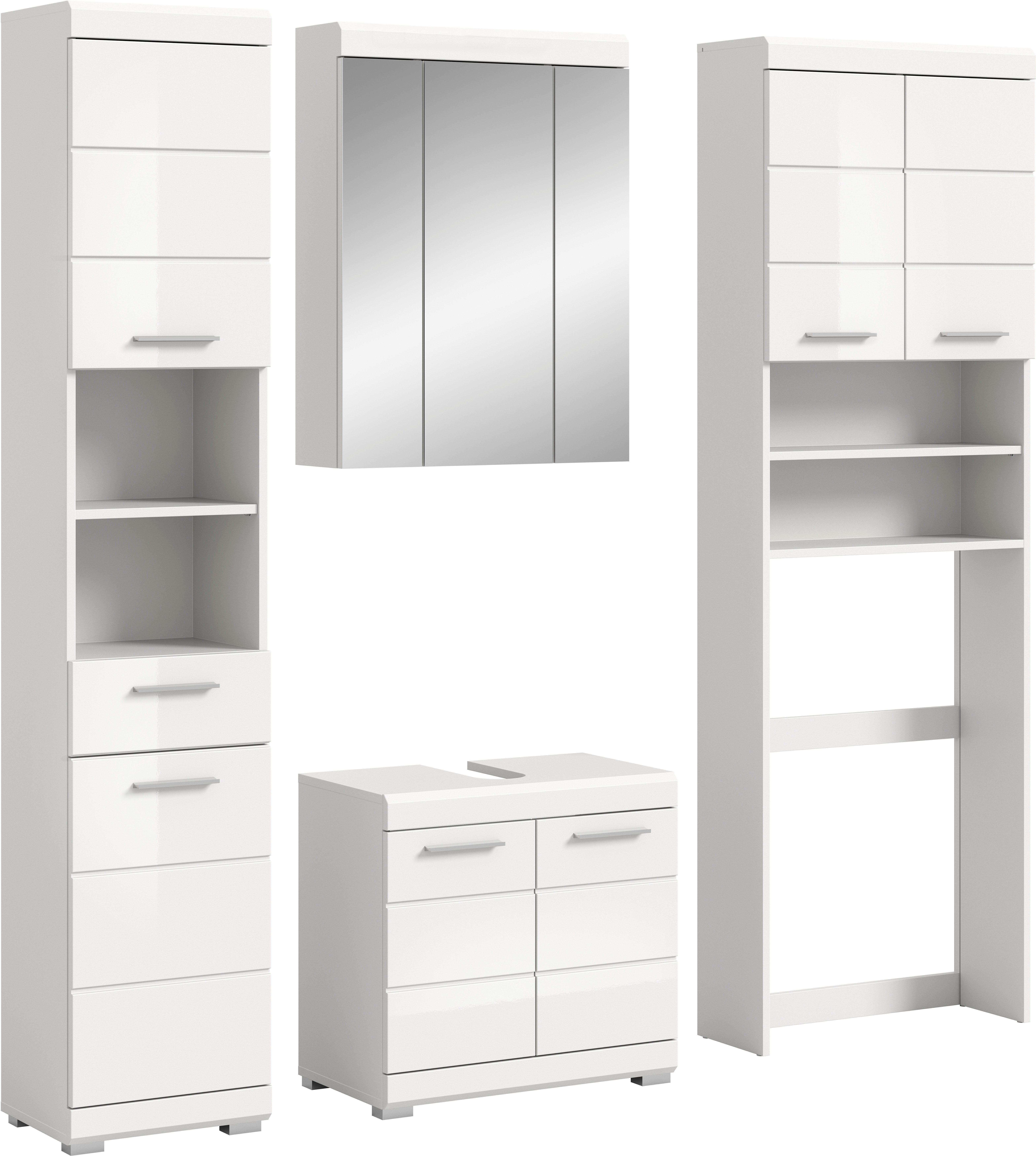 welltime Badmöbel-Set SIENA, 4 teilig, bestehend aus:, (Set, 4-St., TOPSELLER), Hochschrank, WBU, Spiegelschrank, Waschmaschinenumbauschrank
