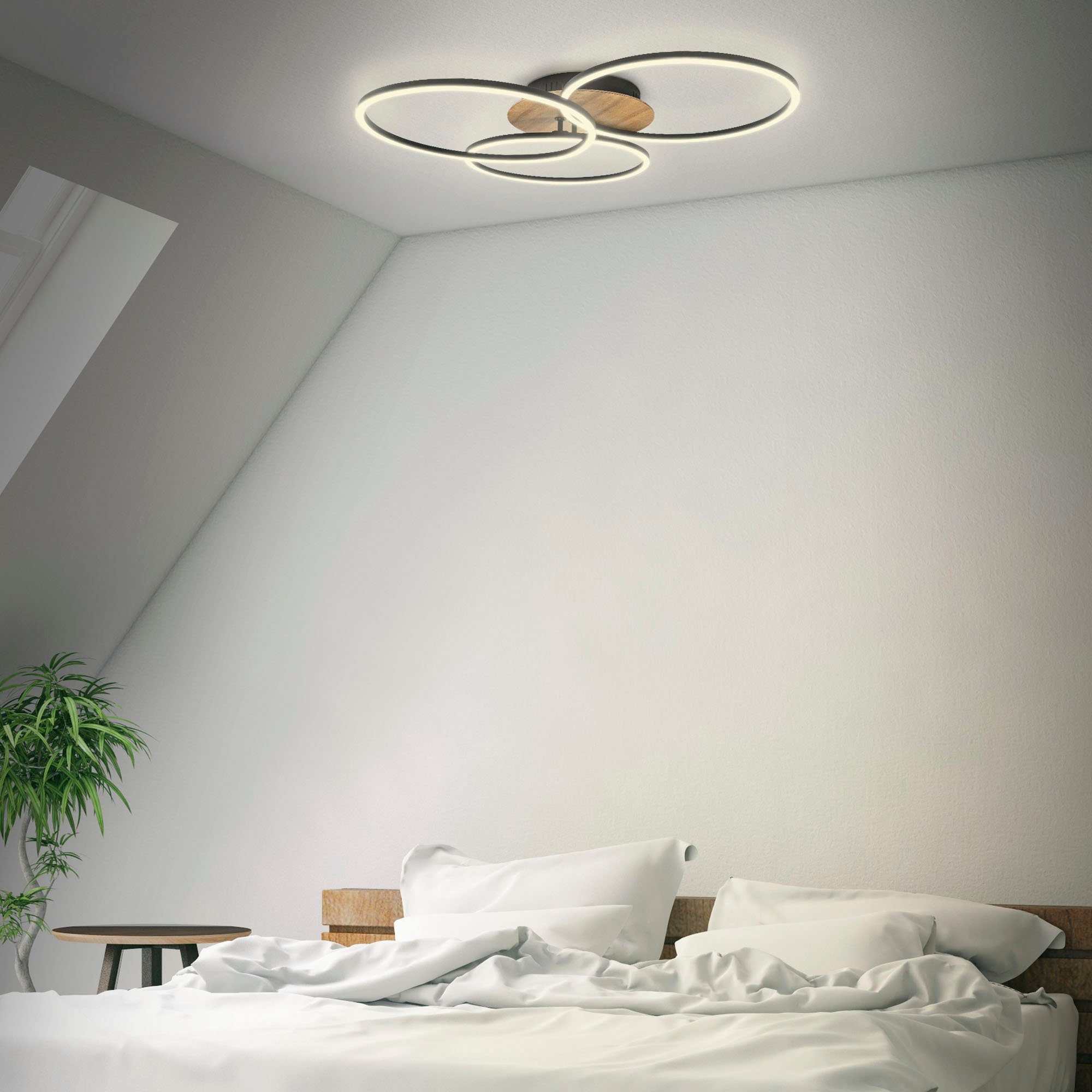 B.K.Licht LED Deckenleuchte BK_FR1528 Watt, LED Holz-Element, warmweiß kaltweiß, 4.400Lm Fernbedienung, - integriert, 3.000-6.500K, fest Farbtemperatursteuerung, LED-Deckenlampe, Memoryfunktion, Dimmbar, CCT Schwenkbar, - über 40