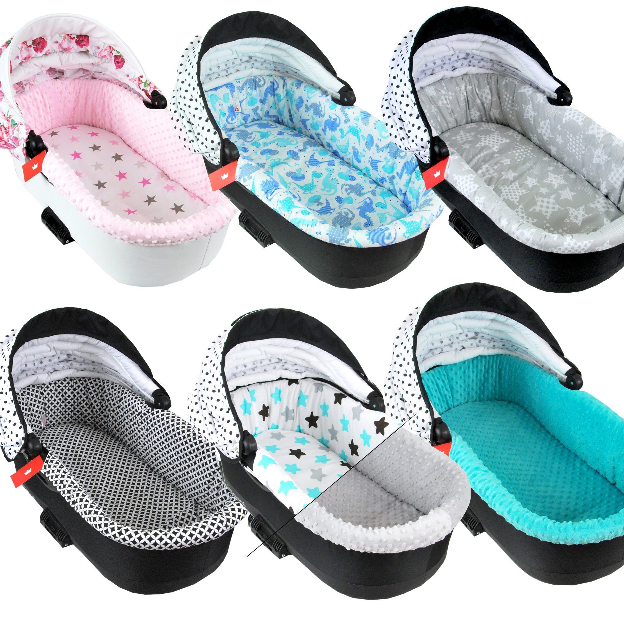 BabyLux Kinderwagen-Bezug BABYLUX Nestchen für Kinderwagen BABYWANNE + Matratze 2 Tlg Set, W7. Weiß + Herzen