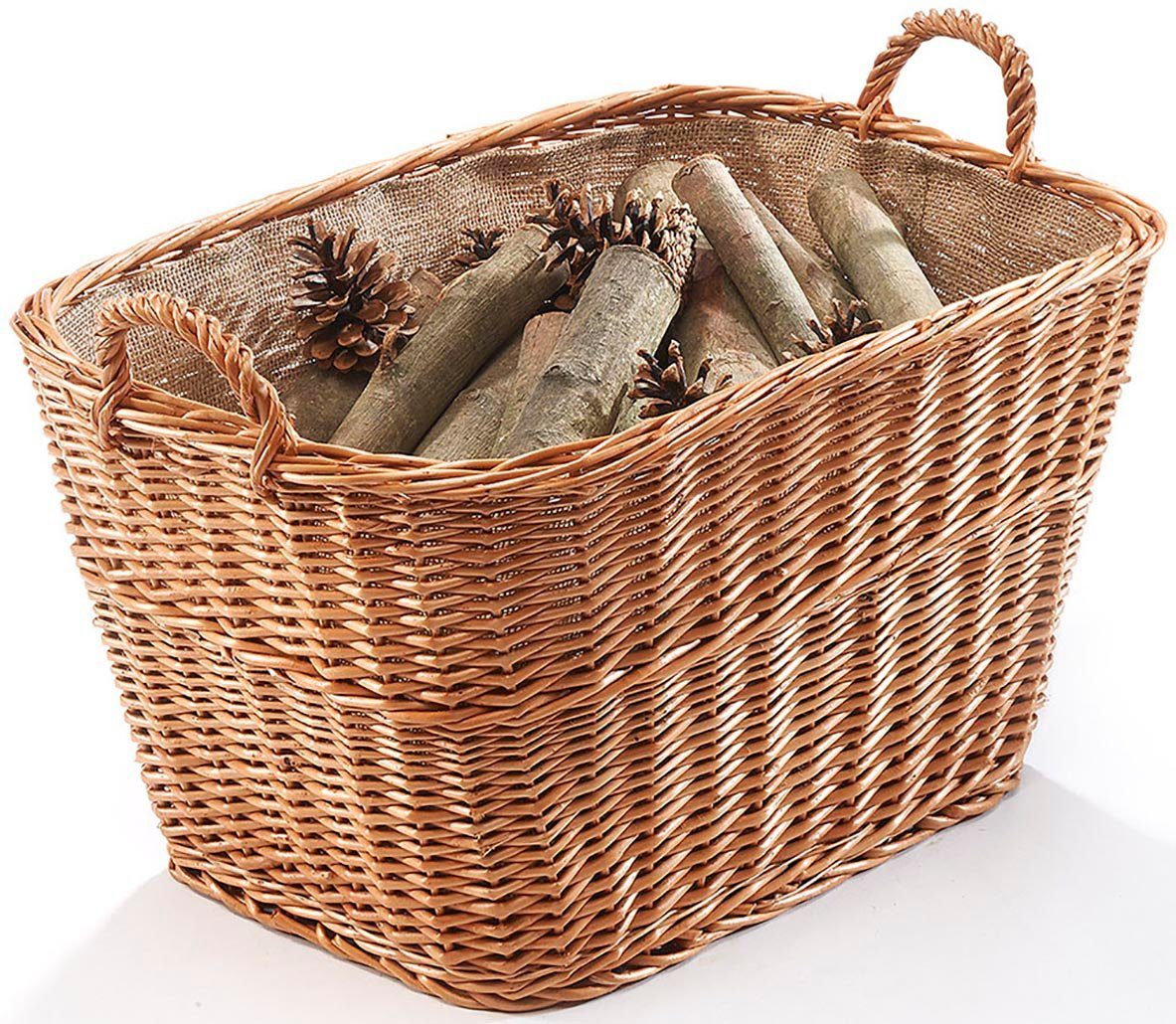 Kobolo Kaminholzkorb Holzkorb eckig gekochte Weide günstig online kaufen