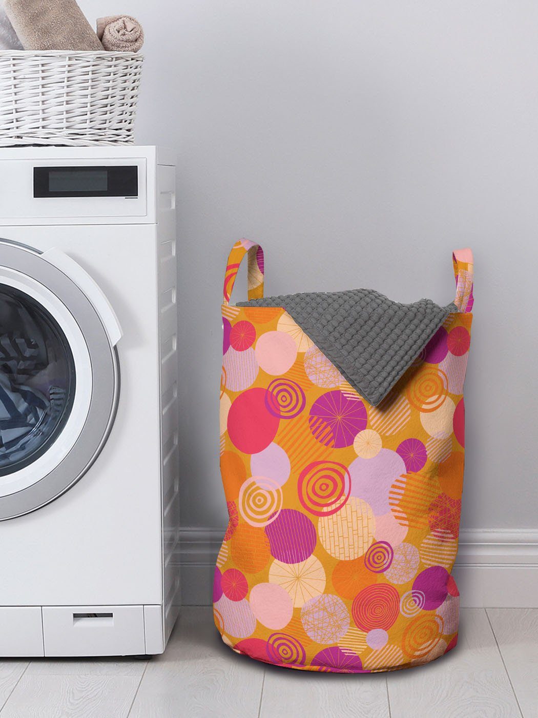 Abakuhaus Wäschesäckchen Wäschekorb mit Griffen Kreise für Abstrakt Kordelzugverschluss Oval Bunte Waschsalons, Kunst