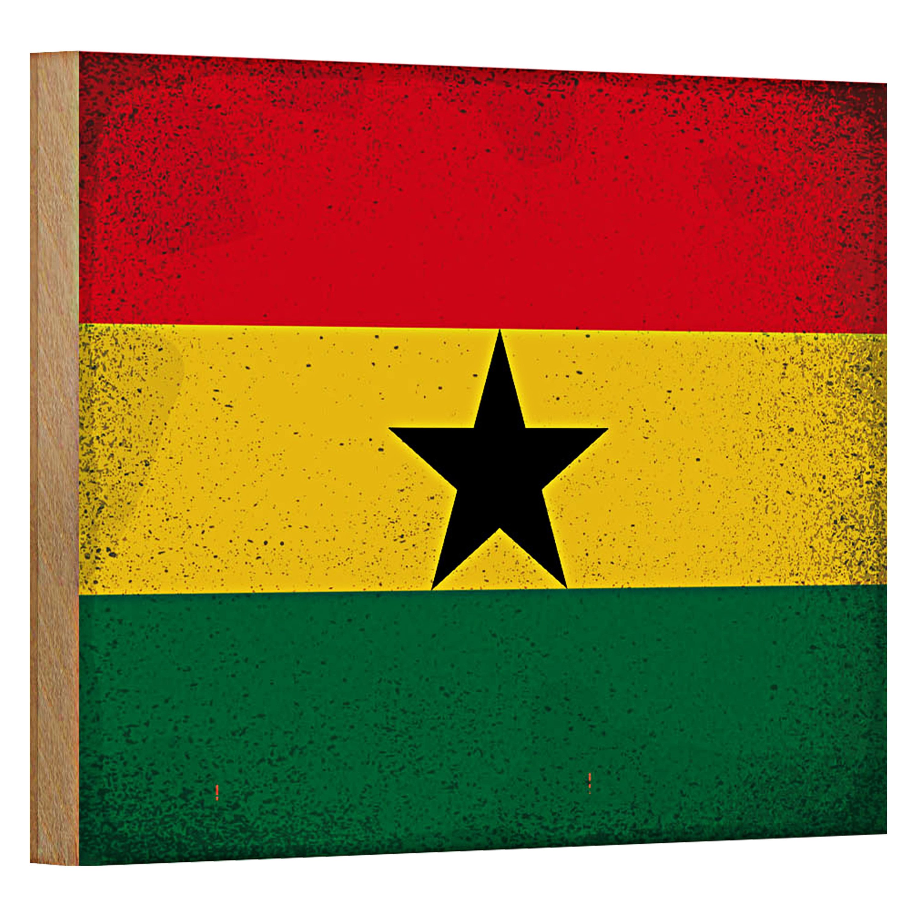 Roomando Holzbild Flagge Ghana 18x12cm Flag of Ghana Vintage