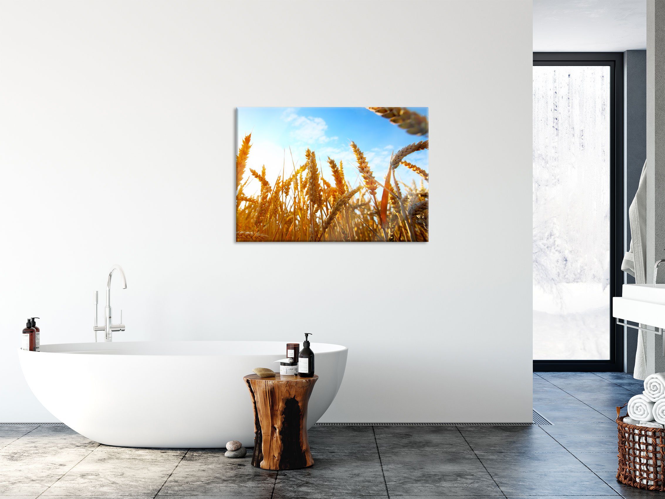 Echtglas, und Abstandshalter St), Glasbild Sonnenschein, (1 Getreide Getreide im Aufhängungen im aus Sonnenschein inkl. Pixxprint Glasbild