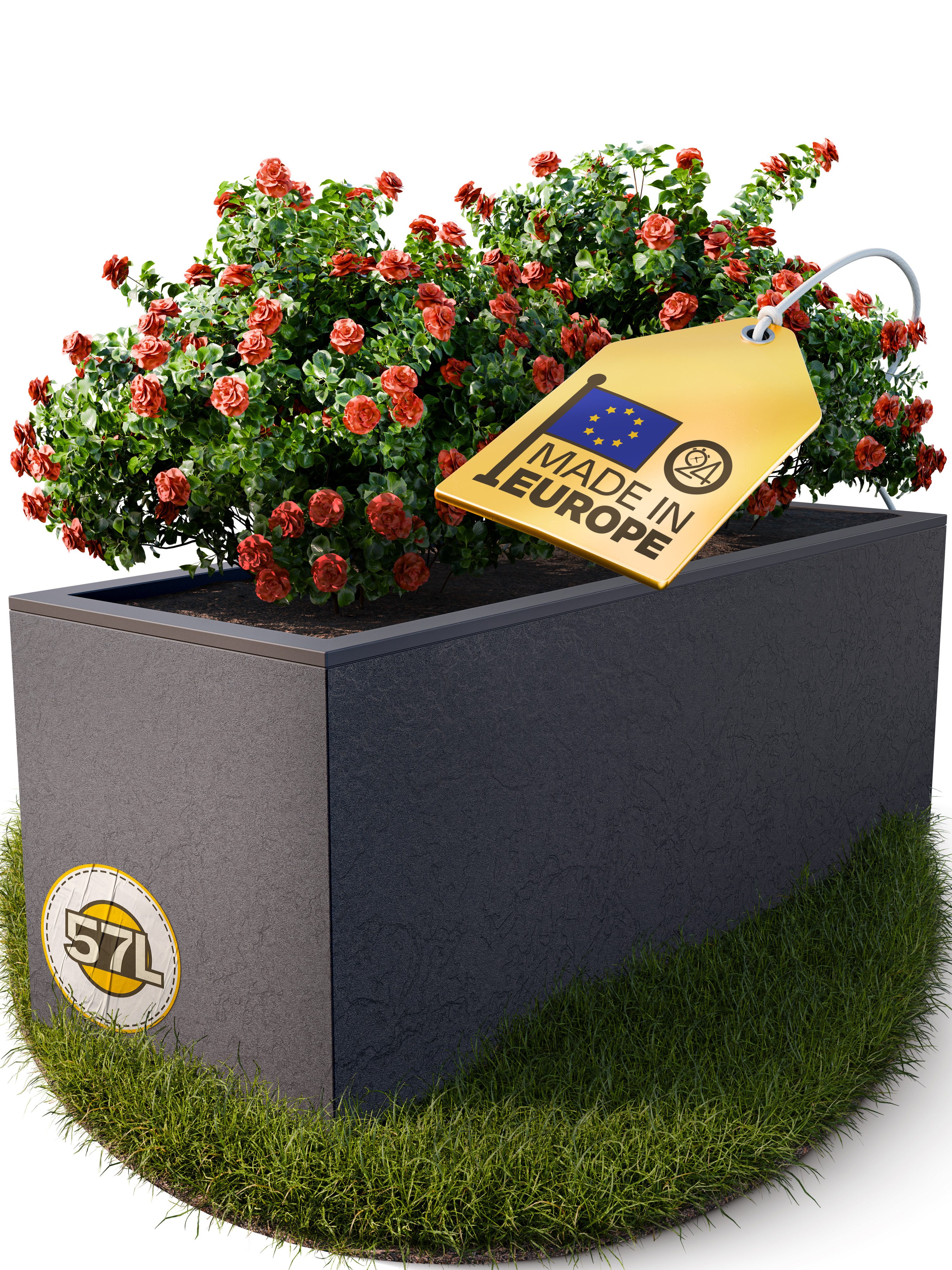 Blumenkasten Vulkan 57L Gestein/Basalt Optik mit Wasserspeicher Pflanzenkasten