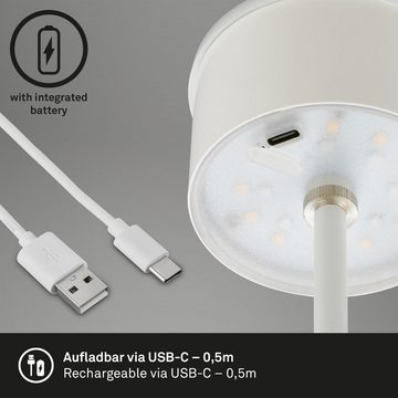 Briloner Leuchten Außen-Tischleuchte 7466016, dimmbar, höhenverstellbar, Touch, USB-C Aufladung, Akku, LED fest verbaut, Farbwechsler, Warmweiß, Tischlampe kabellos, 38x12cm, Weiß, 2,6W, Spritzwasserschutz, Outdoor