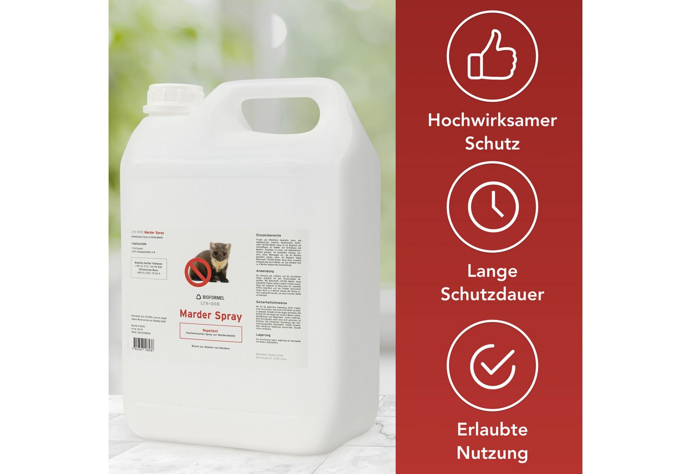 Thumbnail - LTK-008 Biodelta Marderspray Marderspray N, 5 l, Sprühflasche oder Kanister, Sprühflasche oder Kanister, Anwendungsferti...