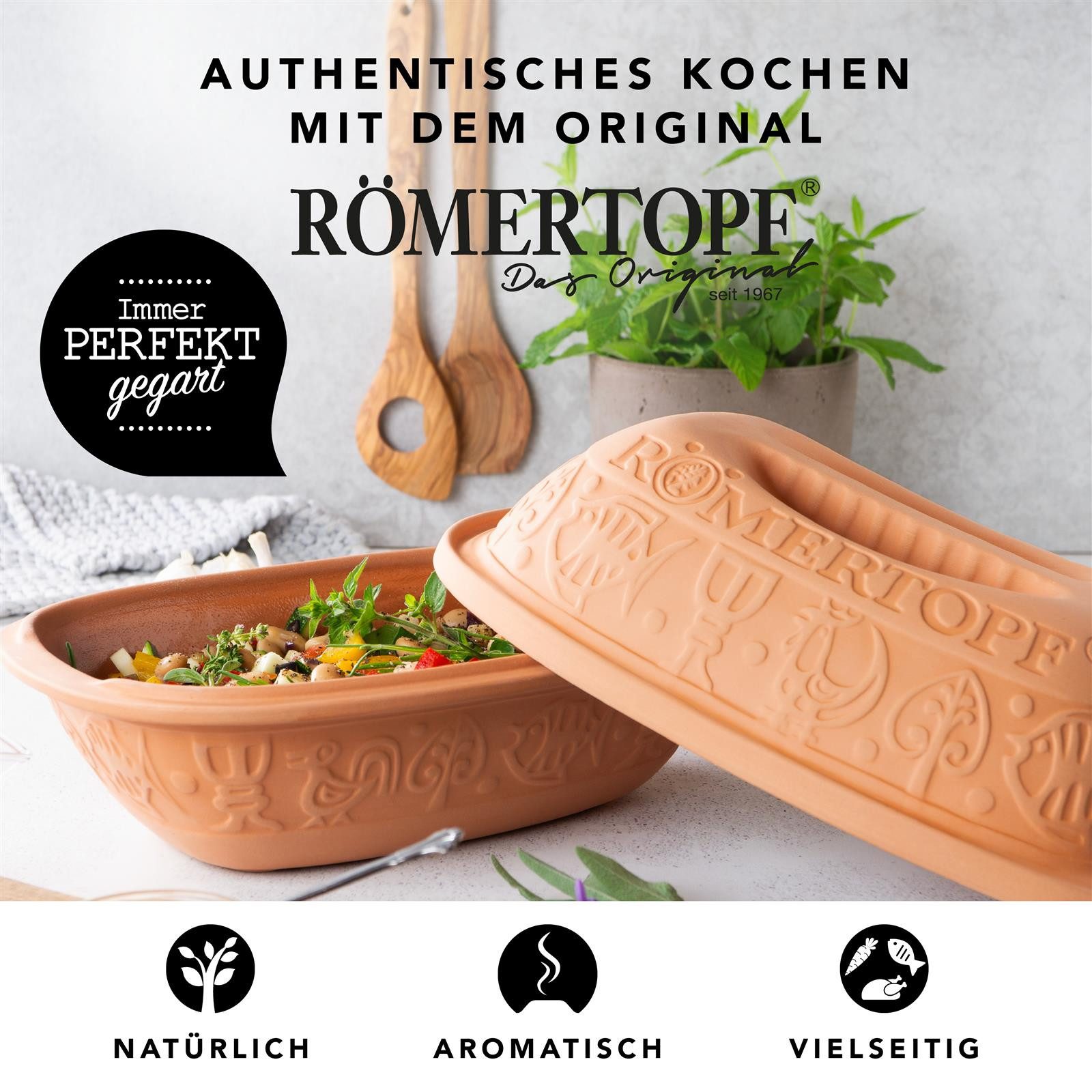 RÖMERTOPF Römertopf KLASSIK Bräter, 1,5 Liter, Keramik, Terrakotta