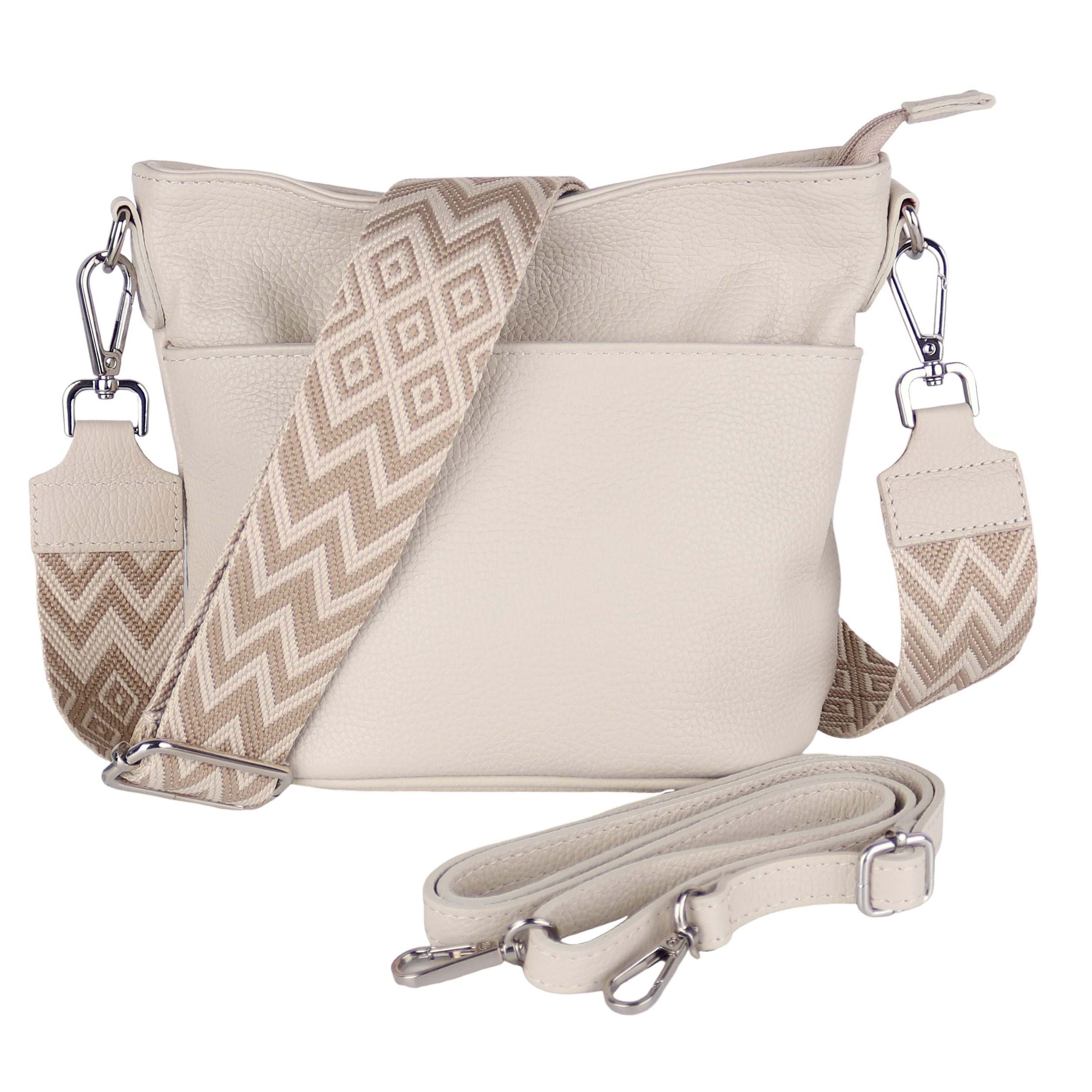 MIRROSI Umhängetasche Damen, Crossbody Bag, Echtleder Made in Italy (1 Tasche 2 Gurte oder Basic Version 1 Tasche 1 Gurt), 24x18x12cm (BXHXT)