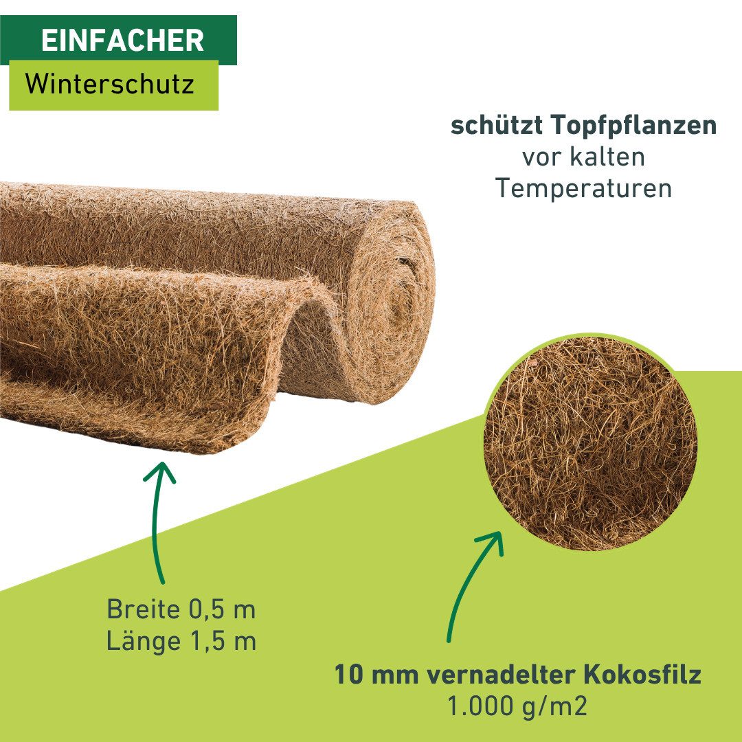 Windhager Winterschutzvlies Kokos, Frostschutz Filzmatte für Pflanzen, (1-St), Kälteschutz Kokosmatte, erhältlich in 0,5 x 1,5 m oder 1 x 1,5 m