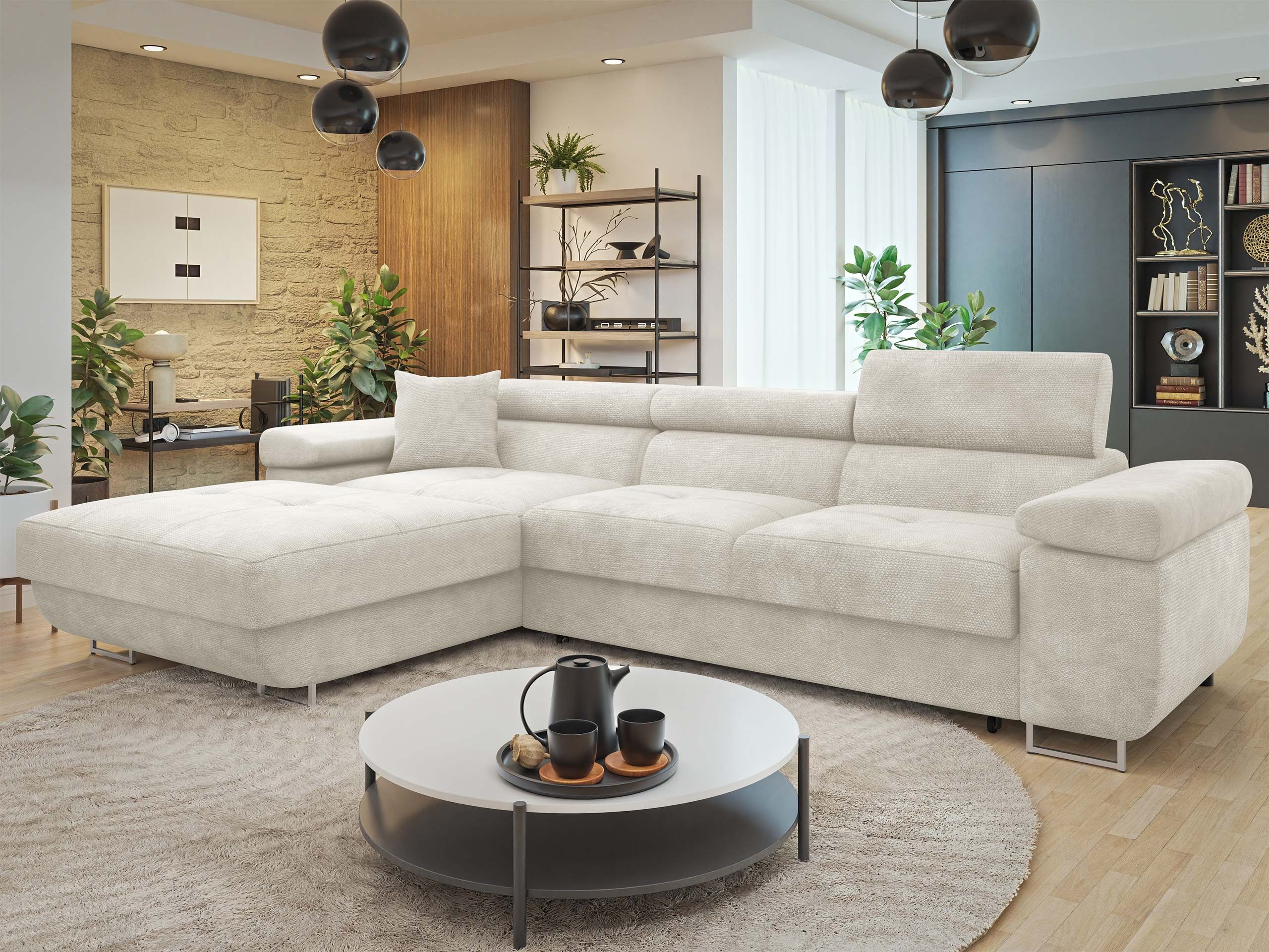 MIRJAN24 Ecksofa Torezio Mini, mit Bettkasten und Schlaffunktion, Einstellbare Kopfstützen, 280x170x70-90 cm