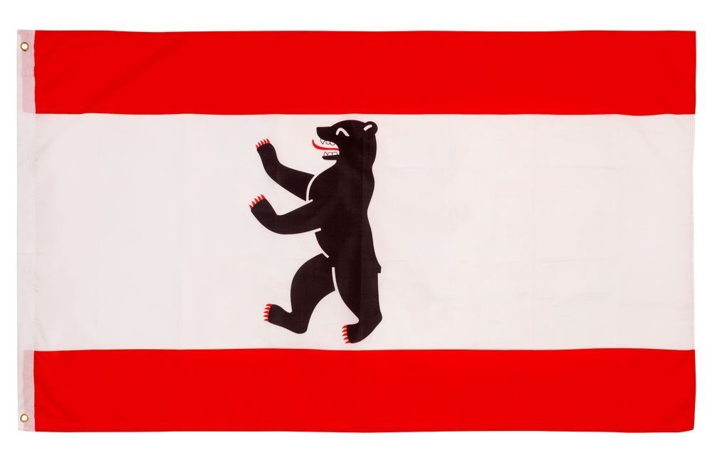 PHENO FLAGS Flagge Berlin Flagge 90 x 150 cm Wappen Bär Hauptstadt Fahne Landessiegel (Hissflagge für Fahnenmast), Inkl. 2 Messing Ösen