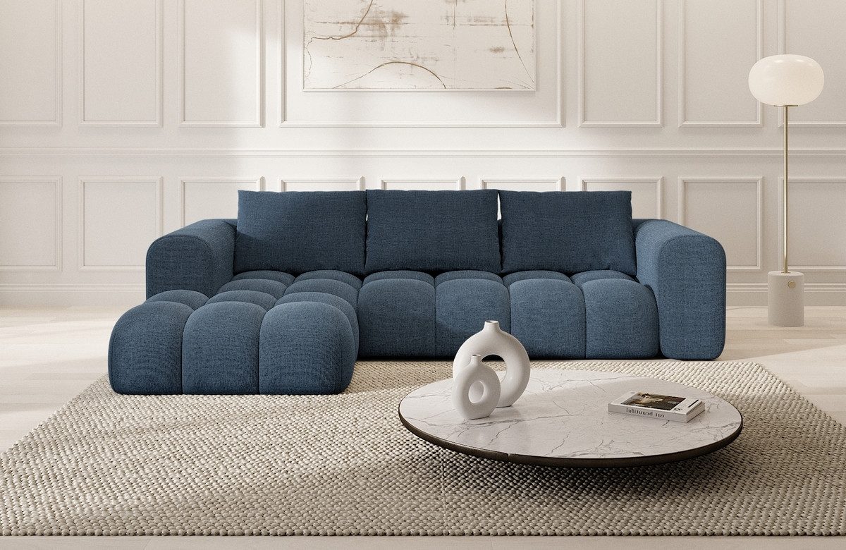 Sofa Dreams Ecksofa Casaluna L Form kurz Stoff Couch Polsterecke, 4-Sitzer, Ottomane links, Strukturstoff Bezug in Blau