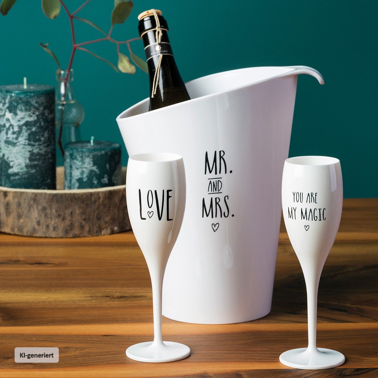 KOZIOL Sektglas Sektglas 100 ml mit Druck CHEERS No. 1 LOVE, 1-tlg., Kunststoff, Stielglas aus Kunststoff