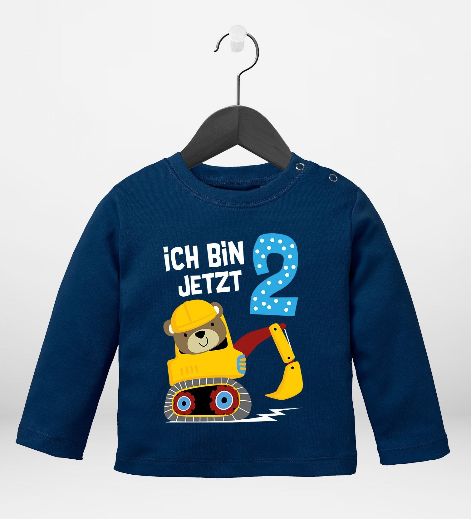 Rundhalsshirt Baby Langarm-Shirt erster, zweiter Geburtstag Bär Bagger Bauarbeiter