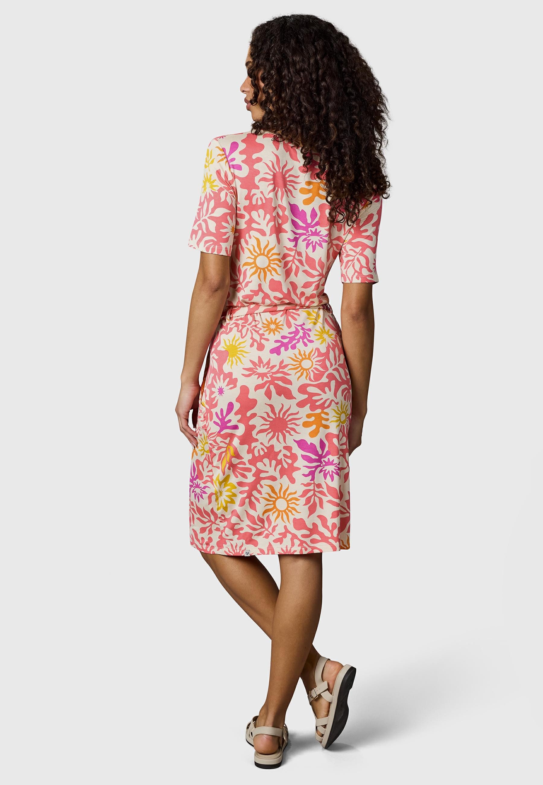Ragwear Sommerkleid Taggiana Print YOUMODO Damen Midikleid mit Taillenband und Taschen