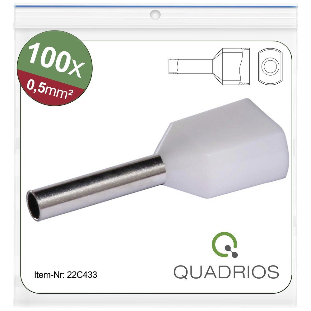 Quadrios Aderendhülsen Quadrios 22C433 Zwillings-Aderendhülse 0.5 mm² Teilisoliert Weiß 1 Set, 22C433