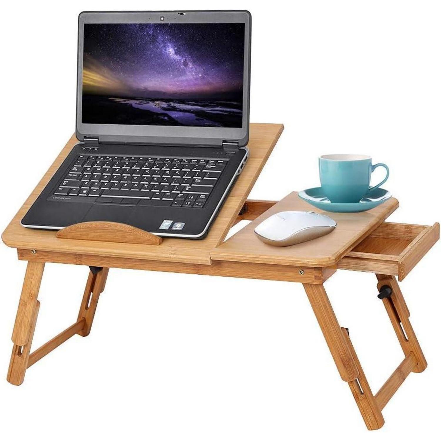 Laptop Tablett Laptoptisch Holz klappbar Betttisch mit Schublade höhenverstellbar