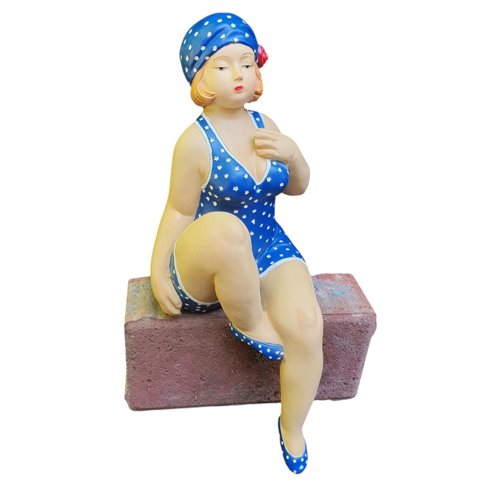 Aspinaworld Gartenfigur Badenixe Figur Kantensitzer blau 32 cm – für Beet oder Eingangsbereich
