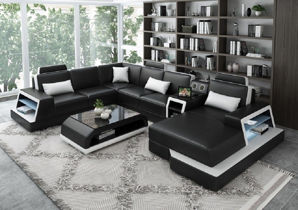 Couch Form Wohnlandschaft Ecksofa, JVmoebel U Design Ecksofa Sofa Garnitur Schwarz/Weiß Polster