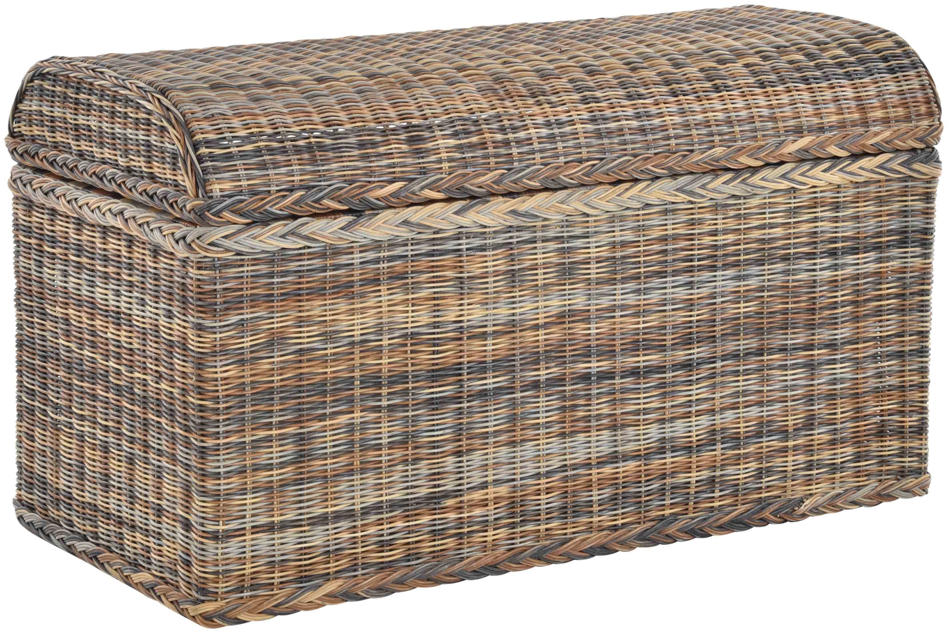 Krines Home Wäschetruhe Grosse Truhe Wäschetruhe aus Rattan mit rundem Deckel, Mit Stoffinlett an der Innenseite der Rattantruhe