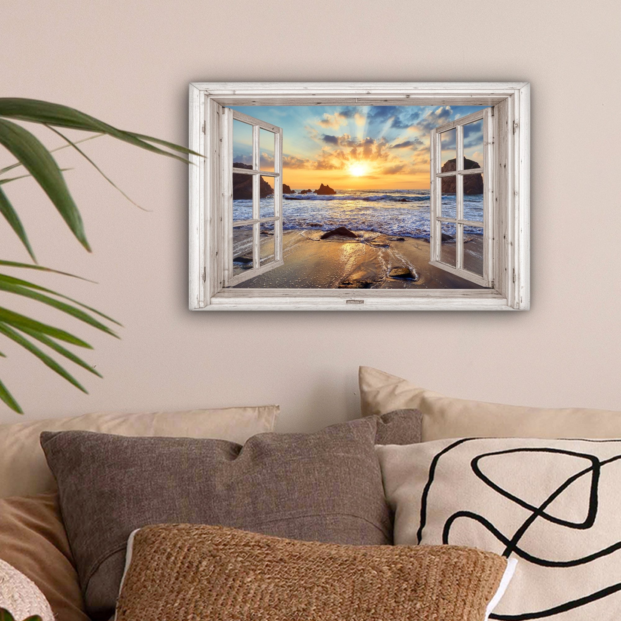 OneMillionCanvasses® Leinwandbild Strand - Aussicht - Sonnenuntergang - Lan günstig online kaufen