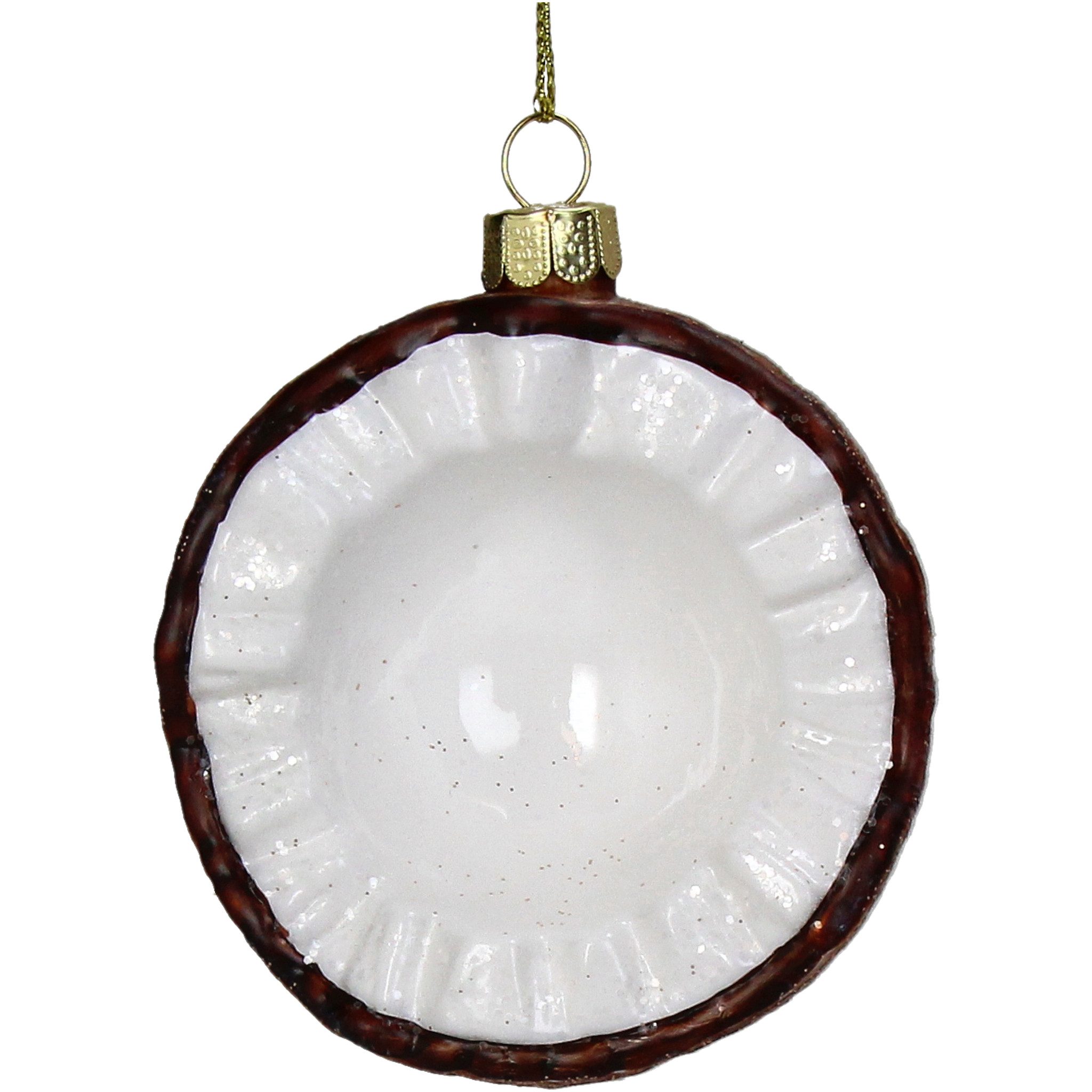 HD Collection Christbaumschmuck, Christbaumschmuck Glas 8cm Kokosnusshälfte Figur Braun / Weiß