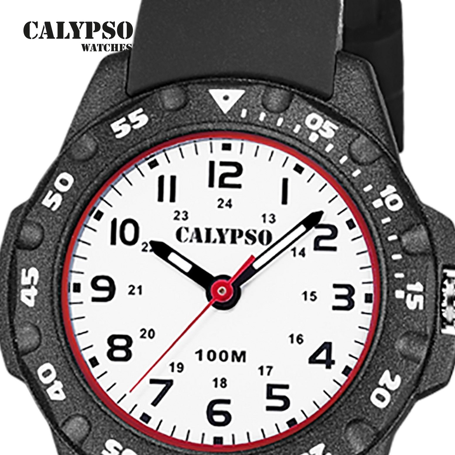 CALYPSO WATCHES Quarzuhr Calypso Jugenduhr Kunststoff schwarz, (Analoguhr), Jugenduhr rund, klein (ca. 29mm) Kunststoffarmband, Fashion-Style