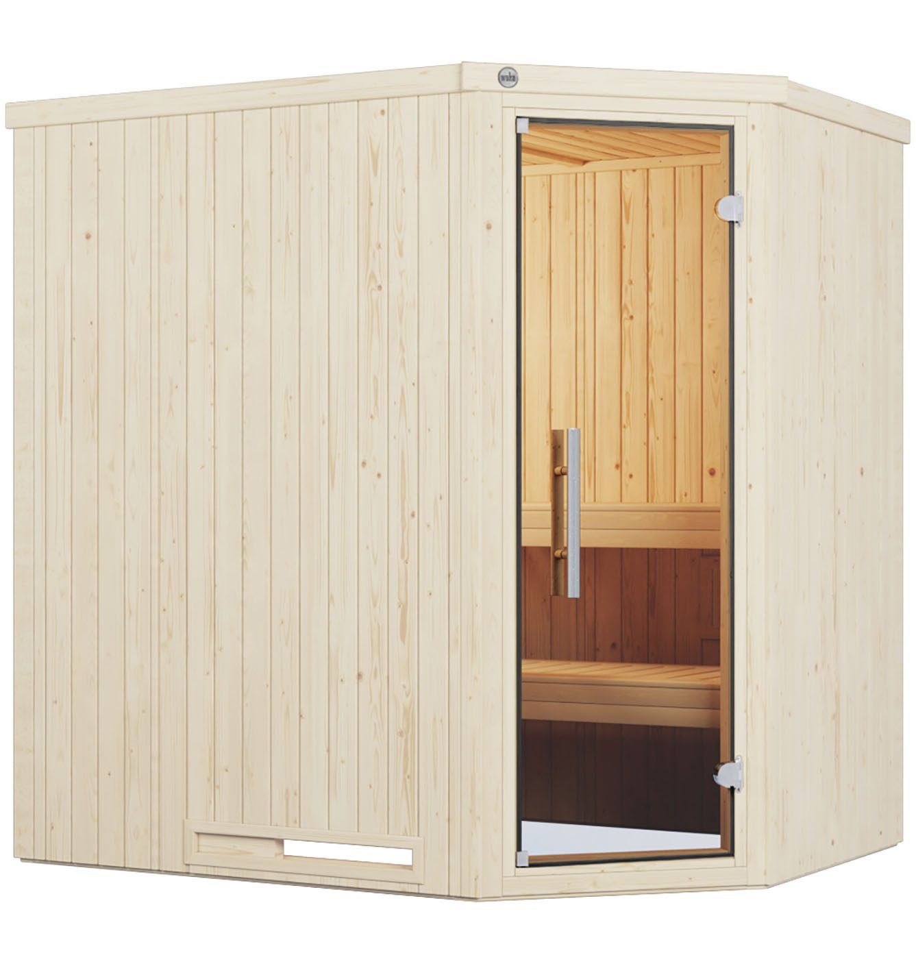 weka Sauna Element-Ecksauna VARBERG 1, BxTxH: 194 x 144 x 199 cm, 68 mm, vorgefertigte Elemente, moderne Ganzglastür
