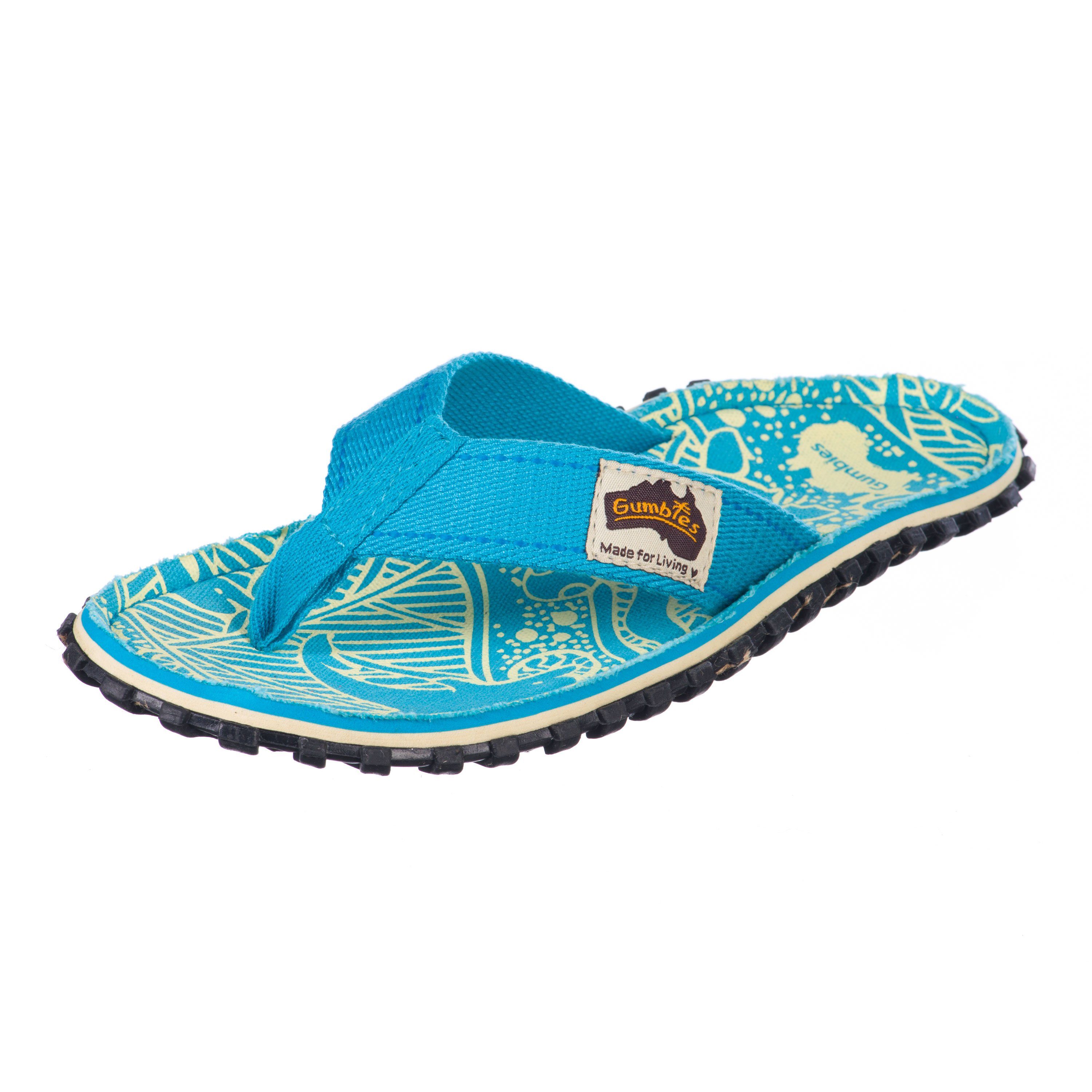 Gumbies Original Kids in Turquoise T-Strap-Zehentrenner aus recycelten Materialien hergestellt, stabile Gummisole