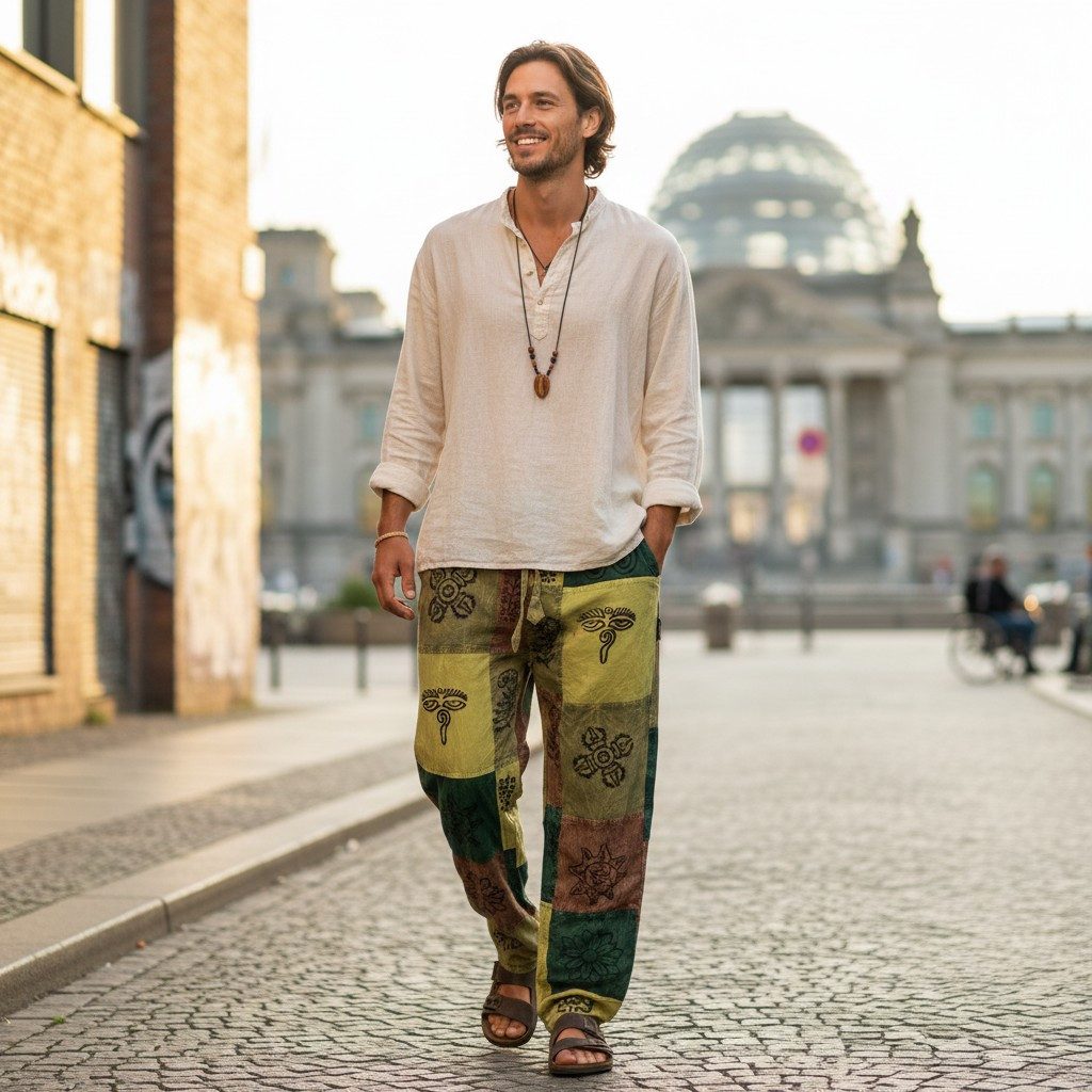 Guru-Shop Relaxhose Patchwork Stonewash Yogahose, Unisex Goa.. Ethno Style, alternative Bekleidung