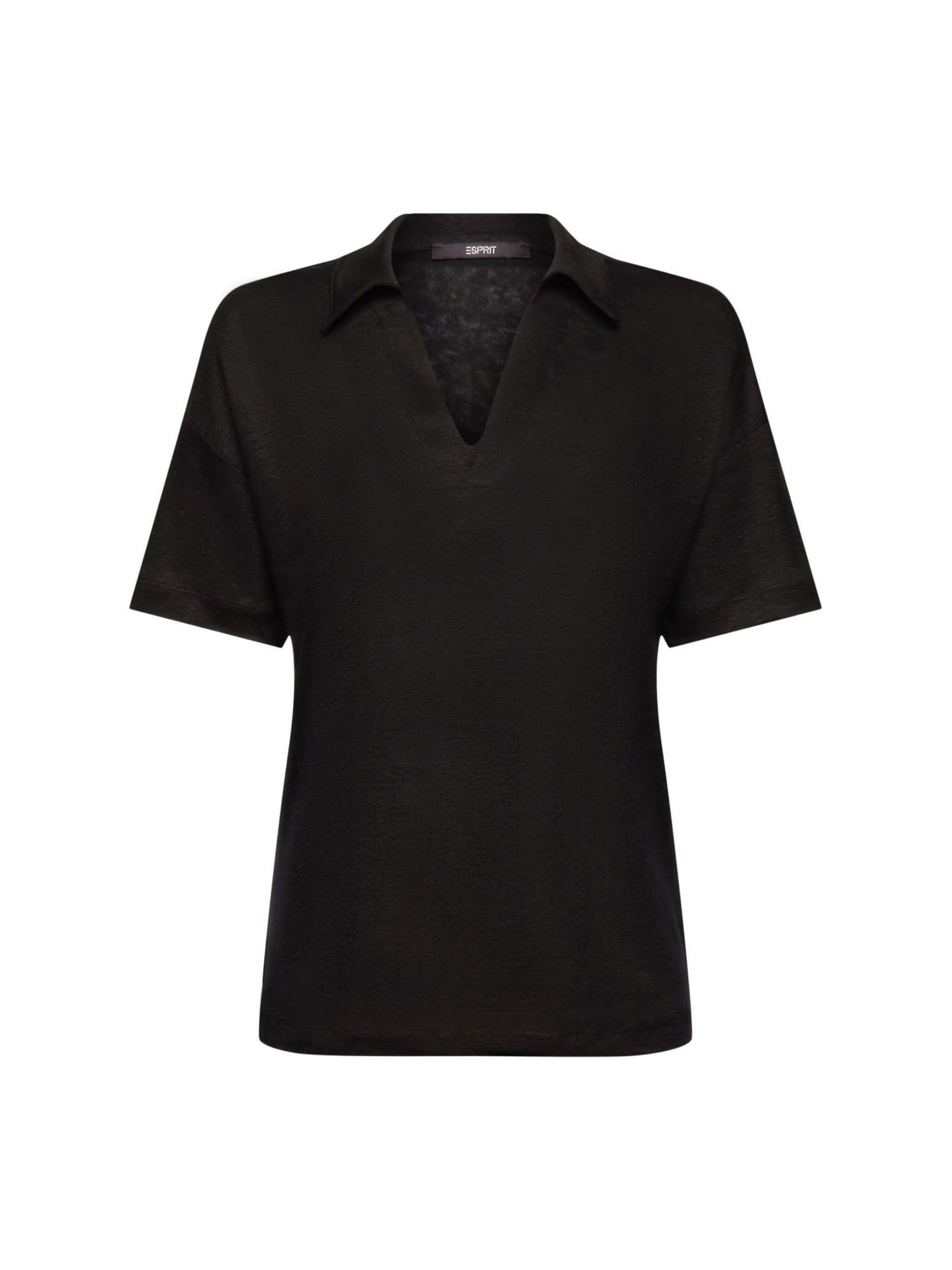 Esprit Collection T-Shirt T-Shirt mit Polokragen, 100 % Leinen (1-tlg) BLACK