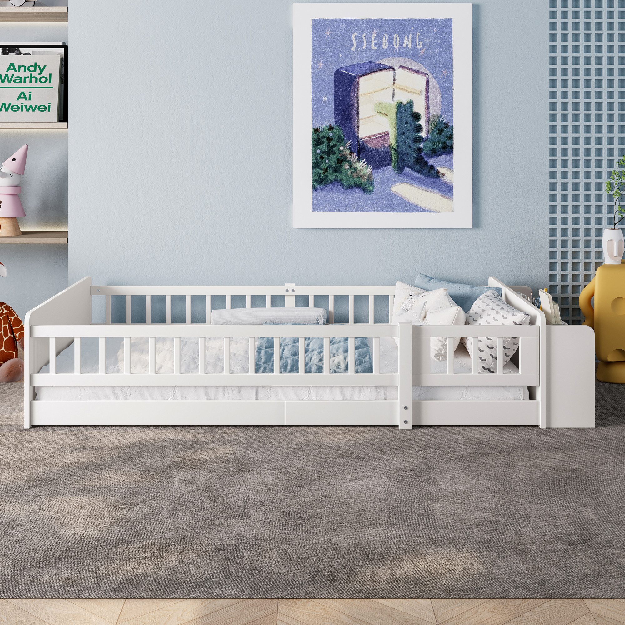 Flieks Kinderbett, Holzbett Bodenbett Einzelbett 90x200cm günstig online kaufen