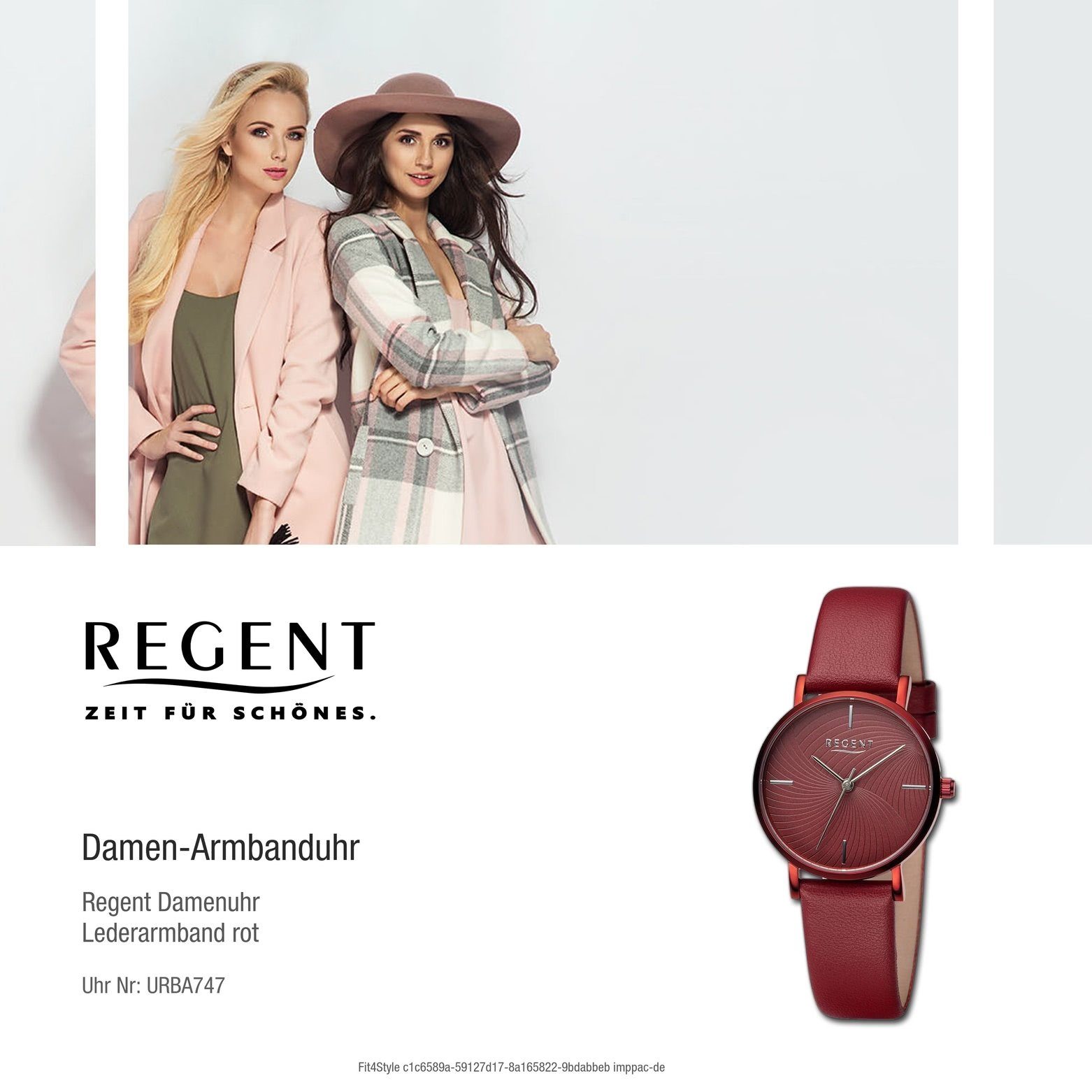 Quarzuhr Analog, Damen Regent extra Armbanduhr Armbanduhr 32mm), (ca. rund, Damen Regent Lederarmband groß