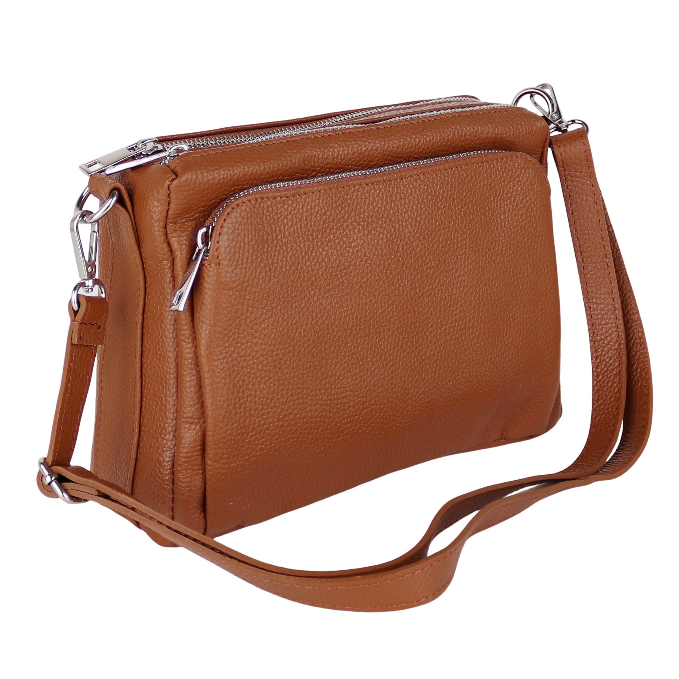 MIRROSI Umhängetasche Damen, Echtleder, Leder, Made in Italy, Mittelgroß, (Schultertasche für jeden Anlass (1 Tasche mit 1 oder 2 Gurte), 27x19x10cm, Drei Hauptfächer mit Reißverschluss), Crossbody Bag, Schwarz, gemusterten& verstellbaren Schulterriemen