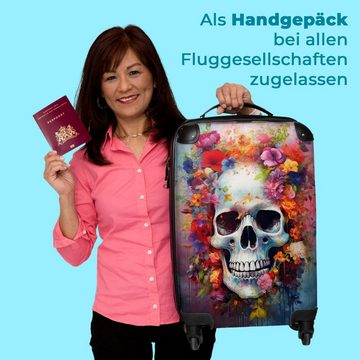 NoBoringSuitcases.com© Handgepäckkoffer Totenkopf - Blumen - Aquarell - Botanisch - Totenkopf 55x35x20cm, 4 Rollen, Koffer mit 4 rollen, Erwachsenen trolley, Reisekoffer