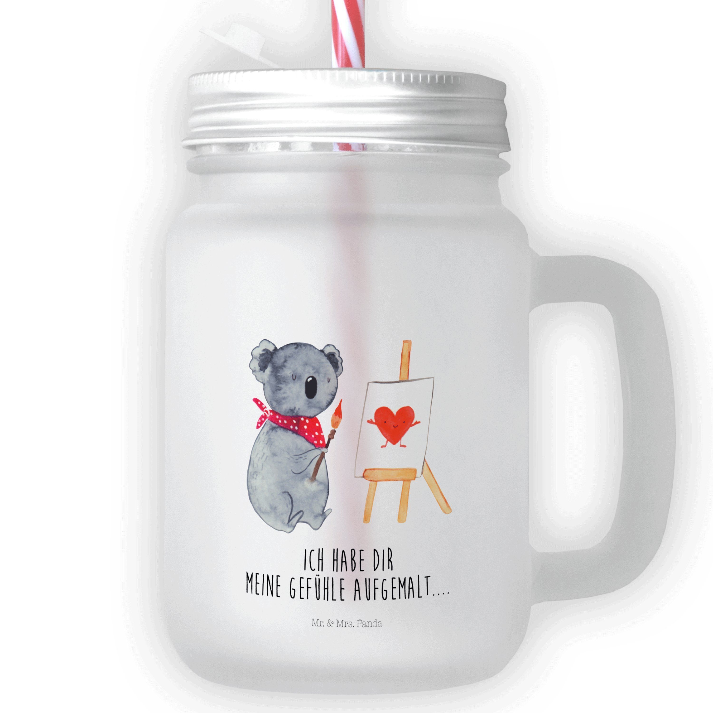 Mr. & Mrs. Panda Glas Koala Künstler - Transparent - Geschenk, Liebesgeschenk, Koalabär, Ma, Premium Glas