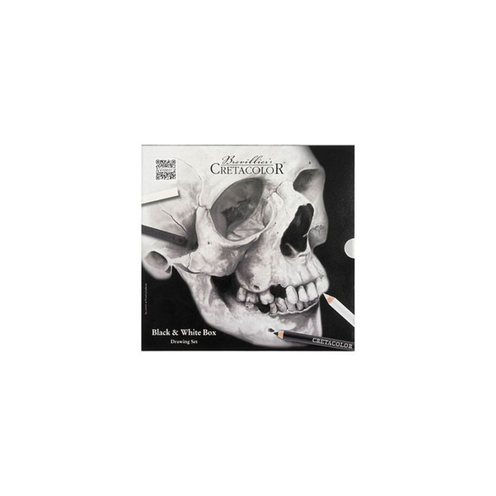 Brevilliers Cretacolor Künstlerstift Black & White Box Skull Drawing Set, (Zeichen-Set schwarz weiß, 25-tlg., Künstlerset Spezial), inkl. Metallbox