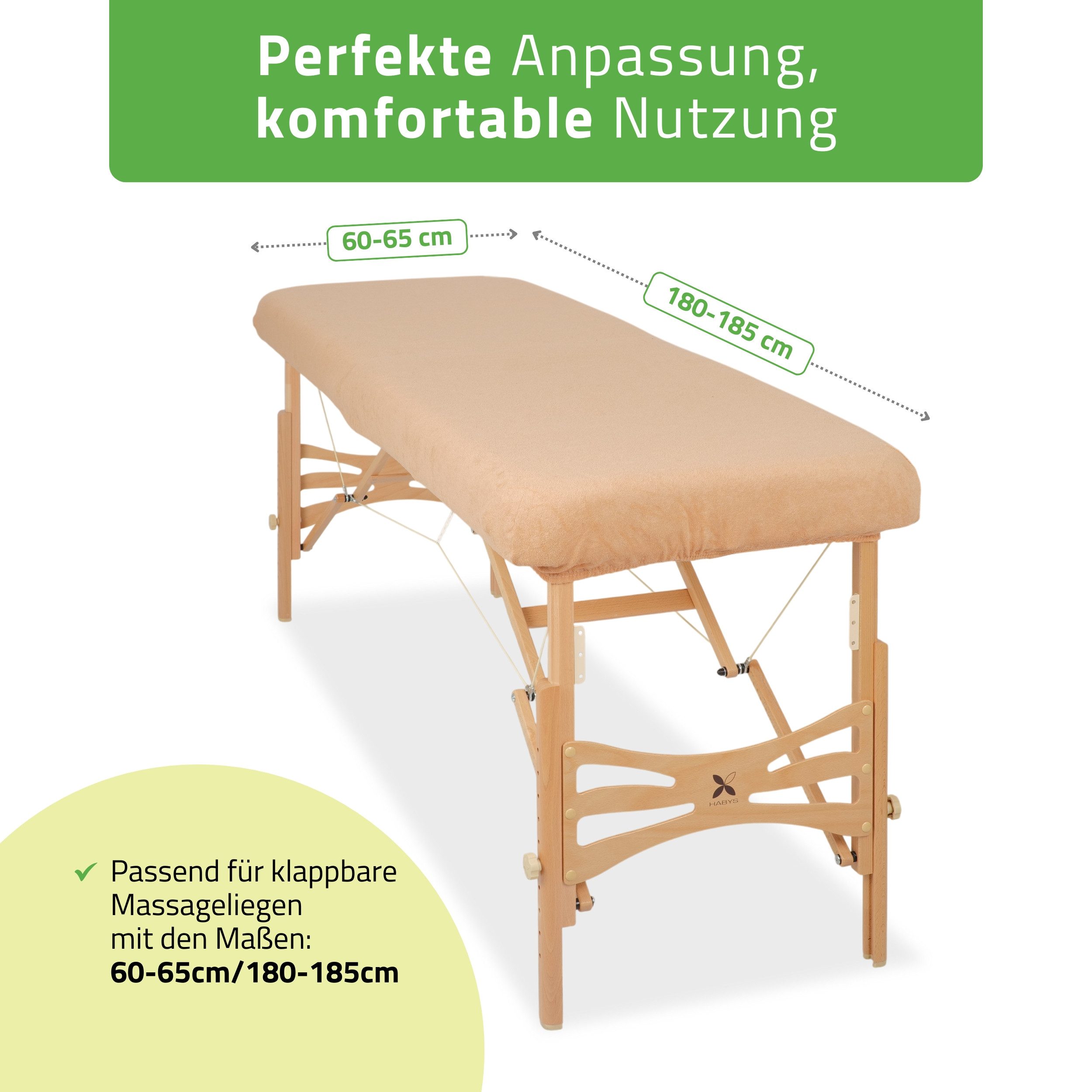 Habys Massageliege Frottee Bezug für klappbare Liegen 1-teilig 60-65/180-185 cm, Beige