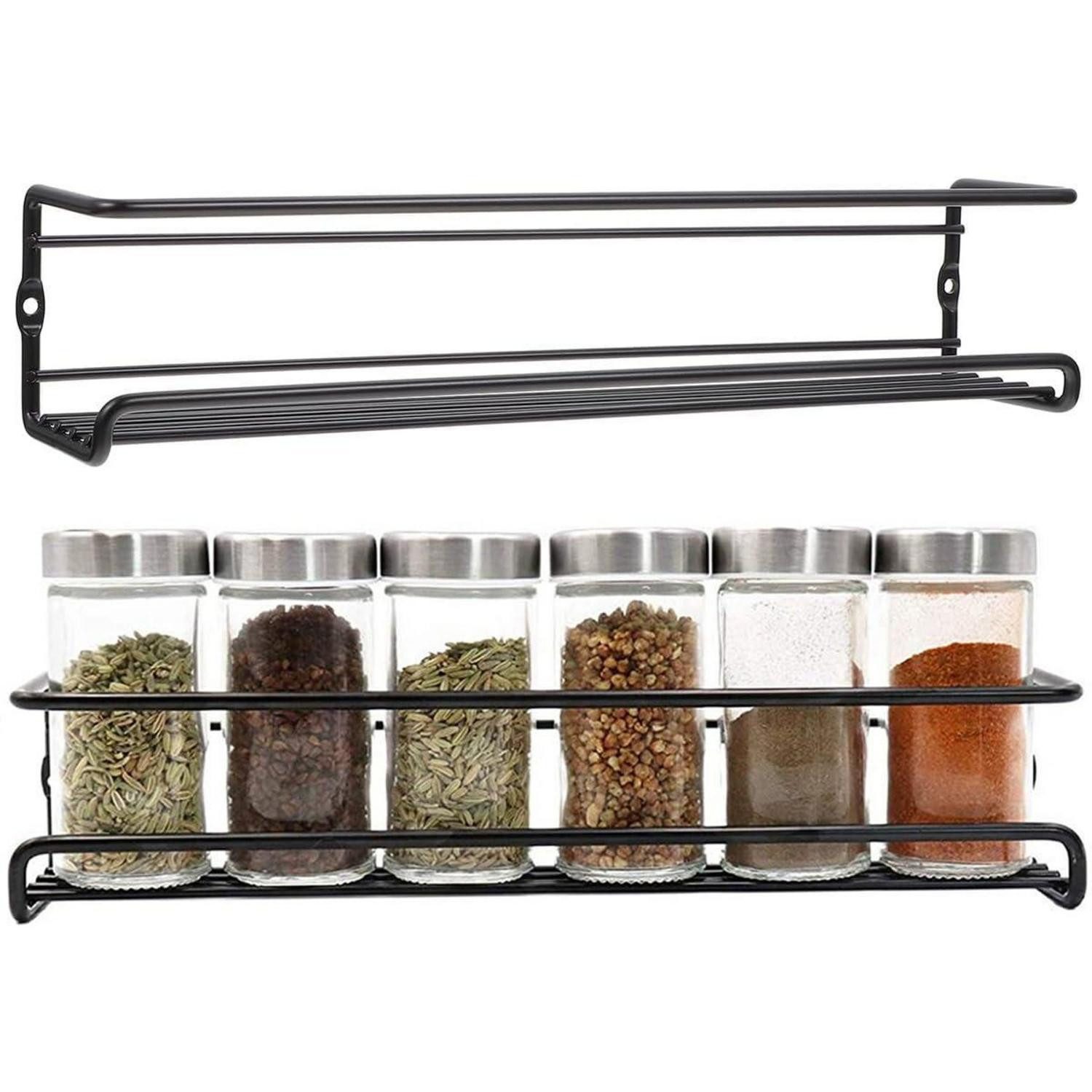 LuxusKollektion Gewürzregal Gewürzregal Wand 2er Set Schwarz, 2-tlg.
