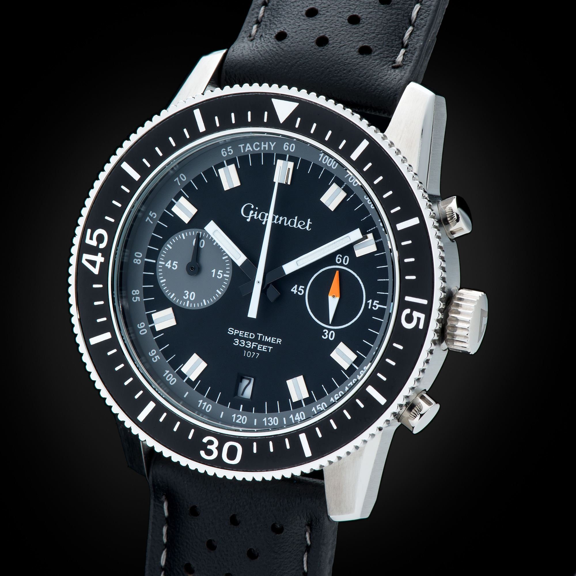 Gigandet Chronograph Armbanduhr, Herrenuhr, Sportuhr, 44mm, SPEED TIMER G7-009, Mineralglas, Datumsanzeige, Lederband, 10bar/100m wasserdicht