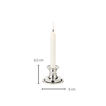 EDZARD Kerzenleuchter Fiona, Kerzenständer mit Silber-Optik, Kerzenhalter für Stabkerzen, versilbert und anlaufgeschützt, Höhe 6 cm