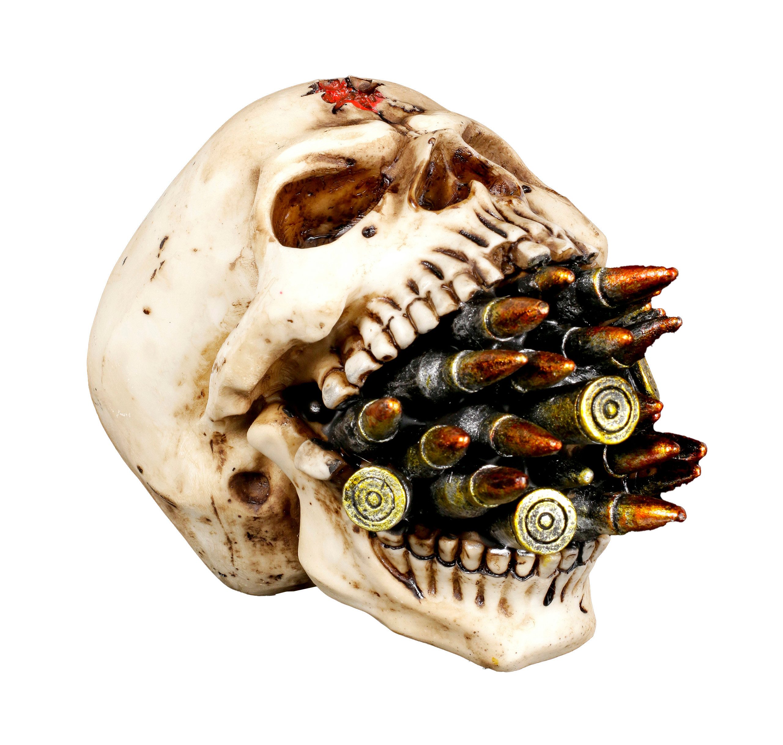 Figuren Shop GmbH Dekofigur Totenkopf - Bite the Bullet - Gothicdeko Totenschädel Fantasy