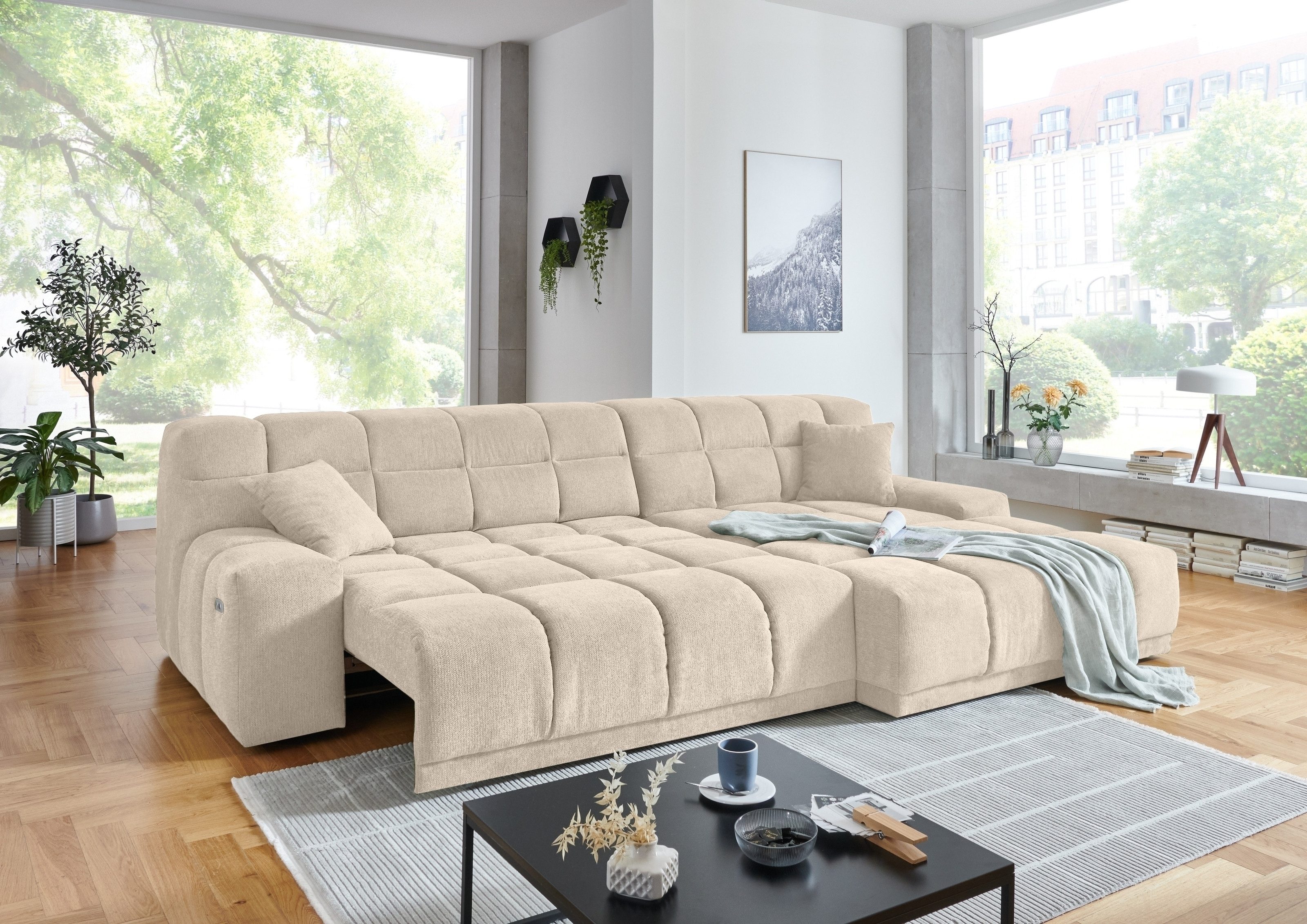 Iwaniccy Polstergarnitur Motor-Sitztiefenverstellung, Aragon 03 beige - 309x82x196cm (BxHxT)