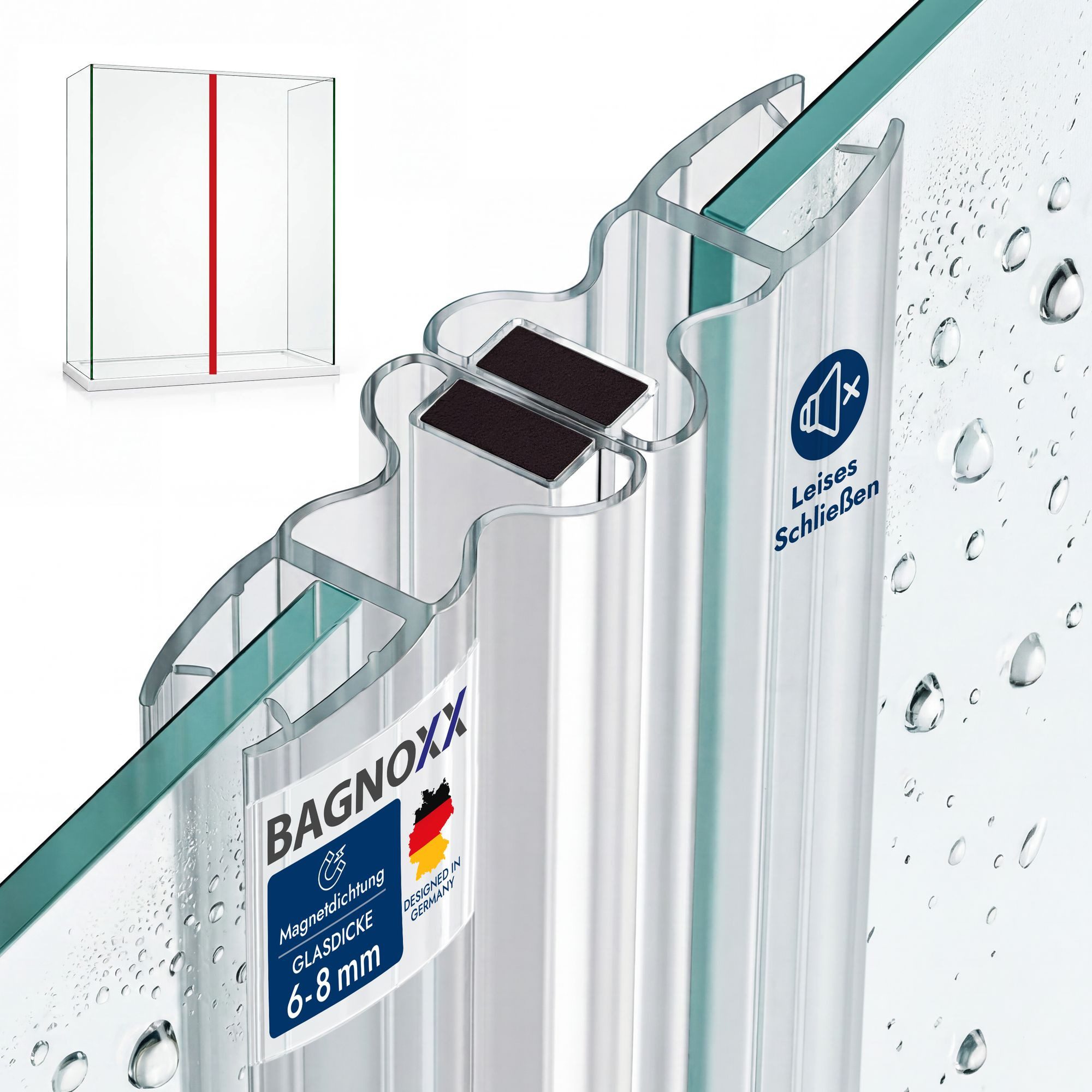 Bagnoxx Duschdichtung, L: 200 cm, (1-St), Duschdichtung-Set mit Magnetlippe 200cm, 180° pendelnd Ersatzdichtung