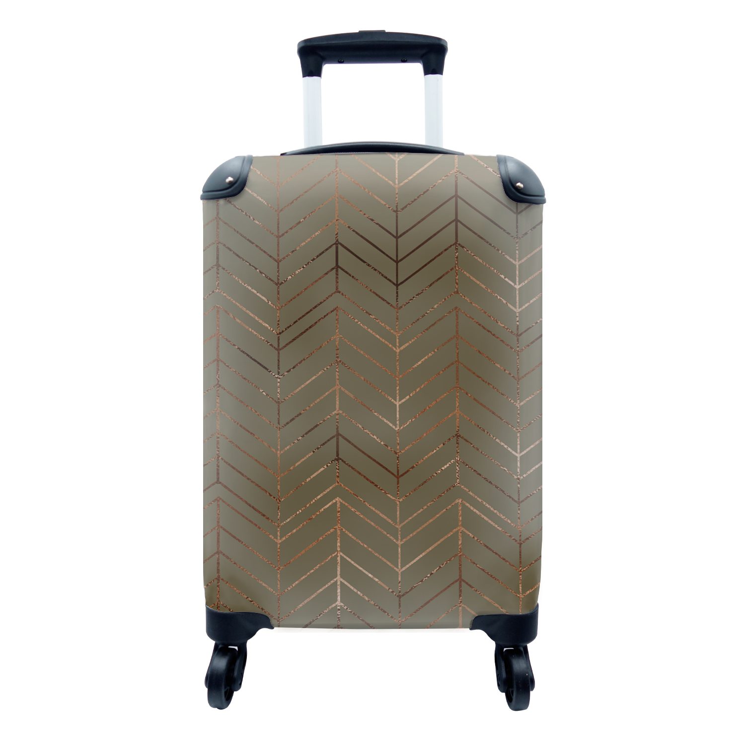 MuchoWow Handgepäckkoffer Muster - Linie - Bronze - Grün, 4 Rollen, Reisetasche mit rollen, Handgepäck für Ferien, Trolley, Reisekoffer