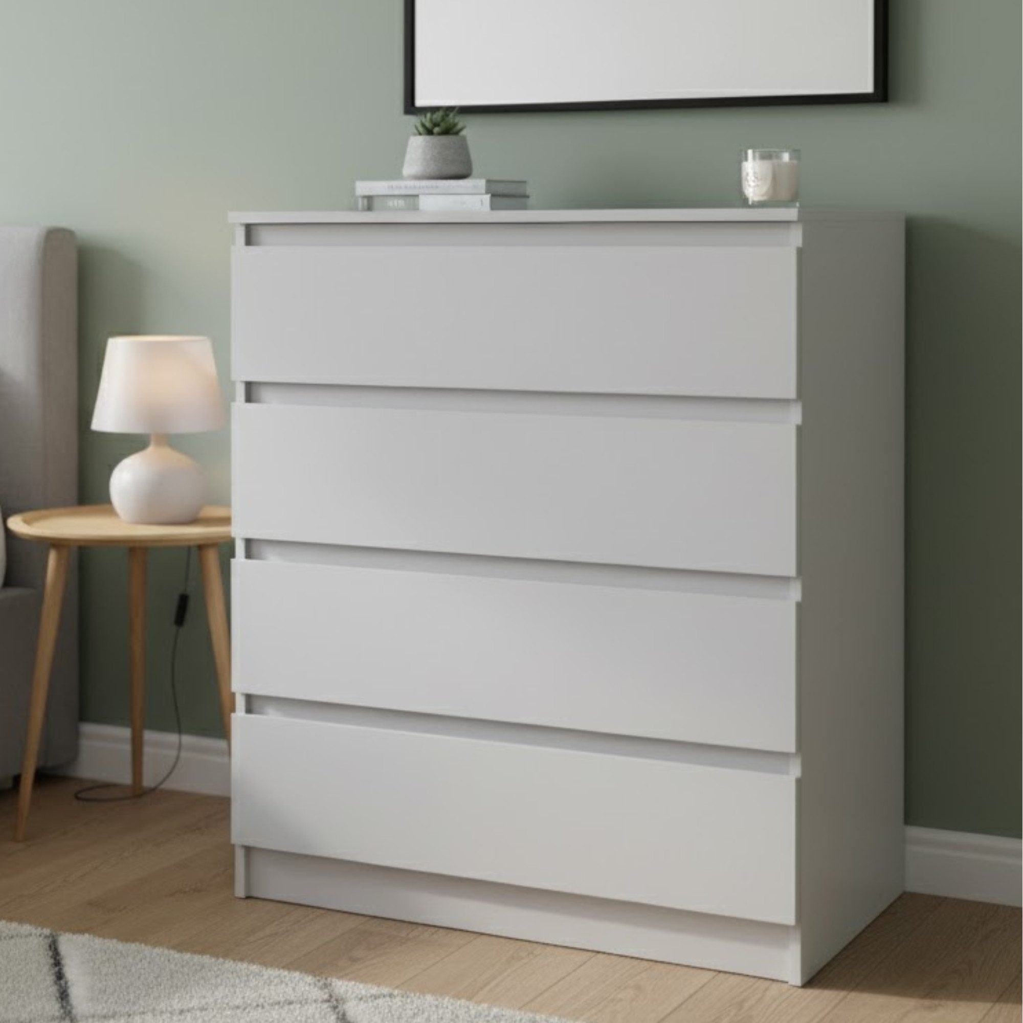 Home Collective Kommode mit 4 Schubladen Kommode schmal Holz Schrank (Highboard Anrichte Schlafzimmer Wohnzimmer Flur Büro Organizer), Kommode 76 cm breit Schrank mit Schubladen Sideboard Kaschmir