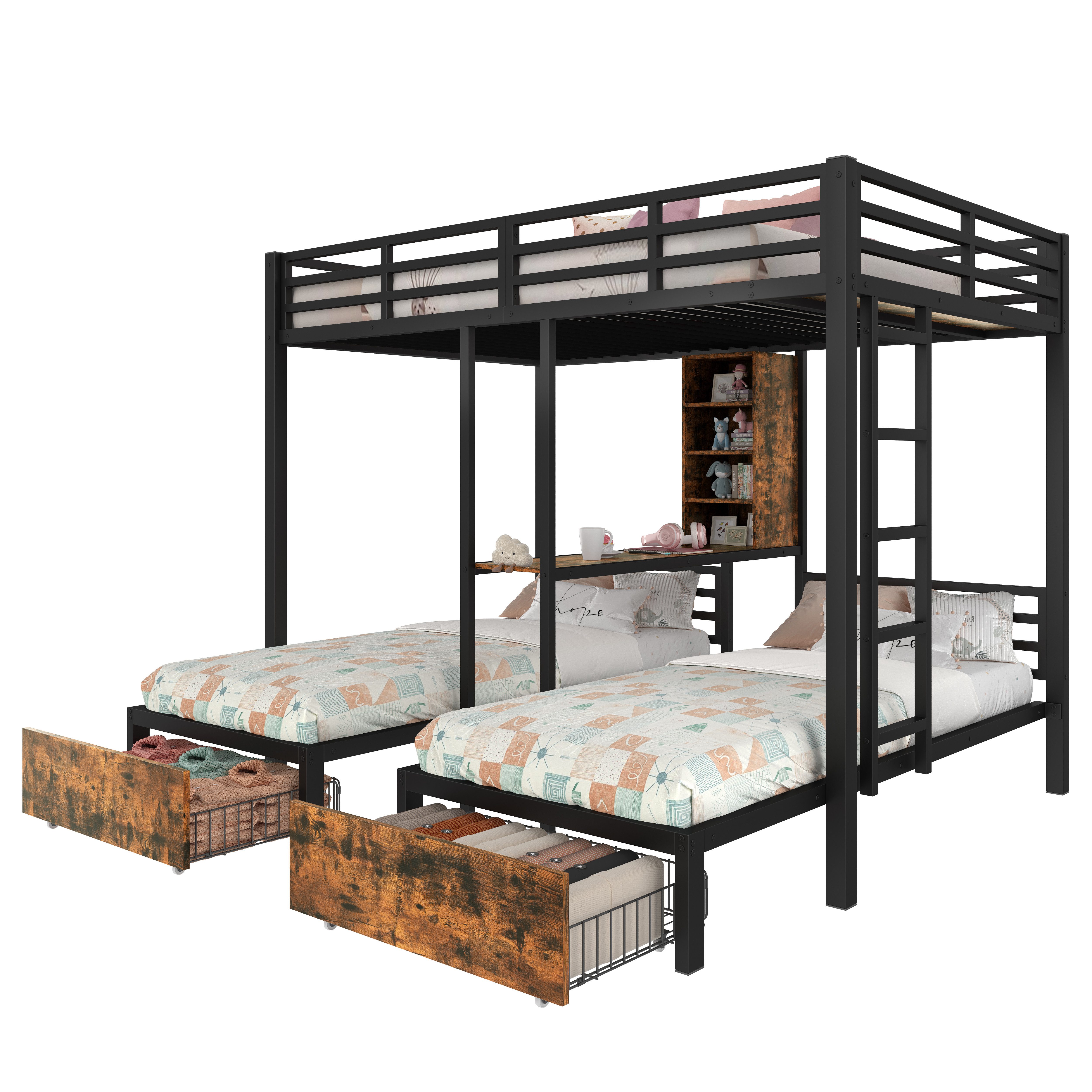 OKWISH Etagenbett Kinderbett Metallbett (3 Betten, günstig online kaufen