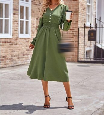 AFAZ New Trading UG Sommerrock Damenkleid V-Ausschnitt Kleid Midikleid Lange Elegant Freizeitkleid