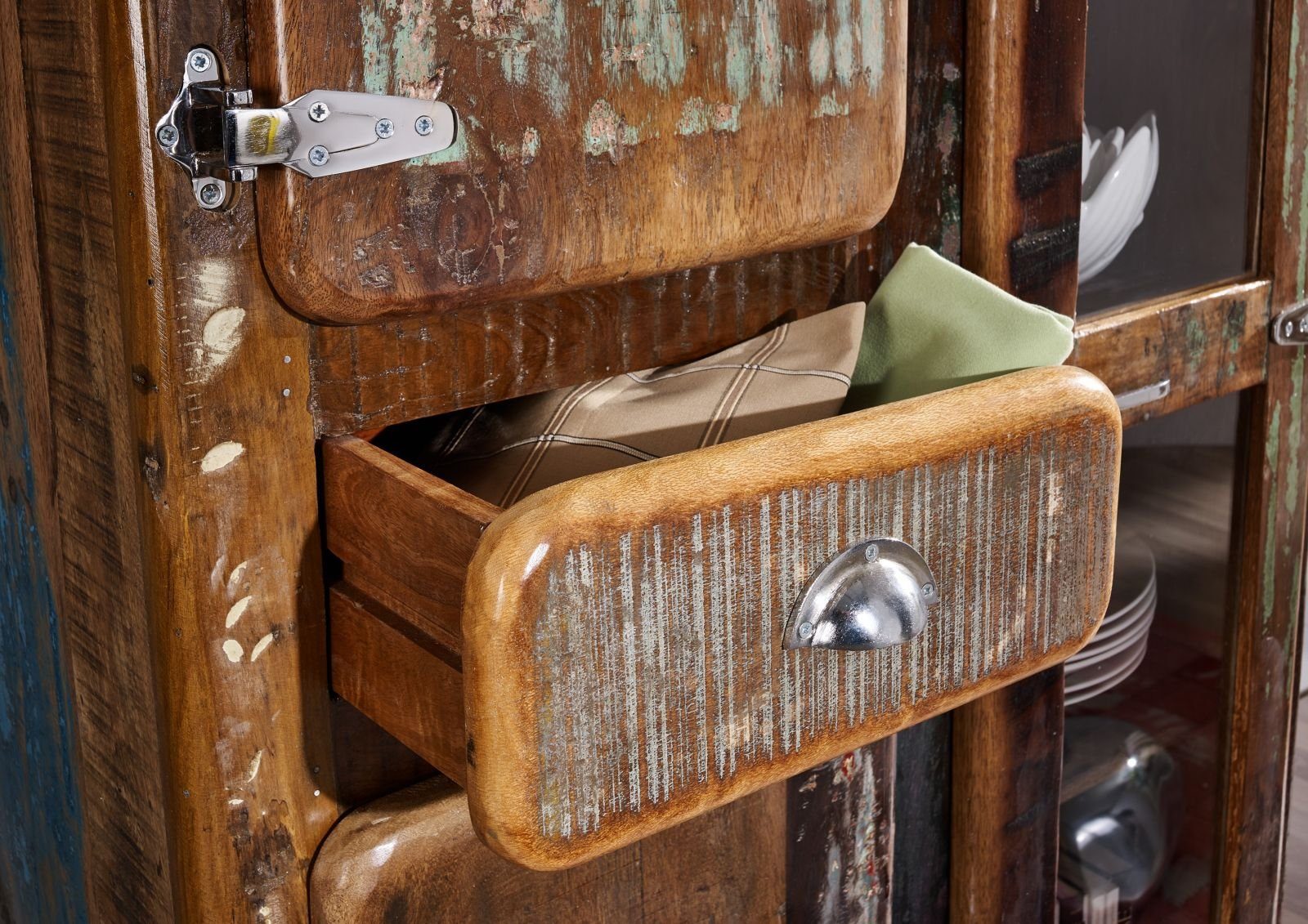 Massivmoebel24 Standvitrine (Vitrine Altholz 90x38x140 mehrfarbig lackiert günstig online kaufen